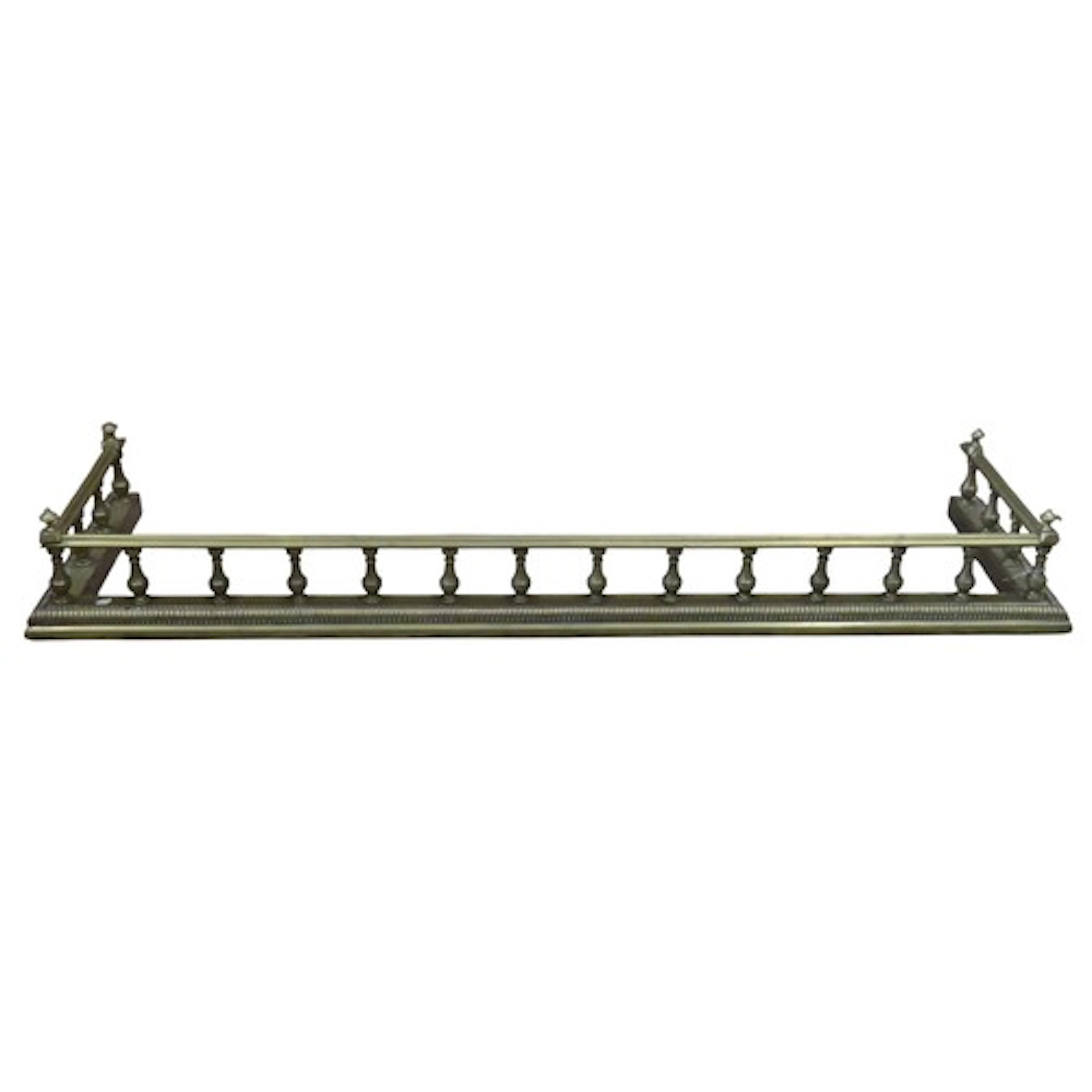 A Victorian brass fire fender with bead moulded curb and rai...
