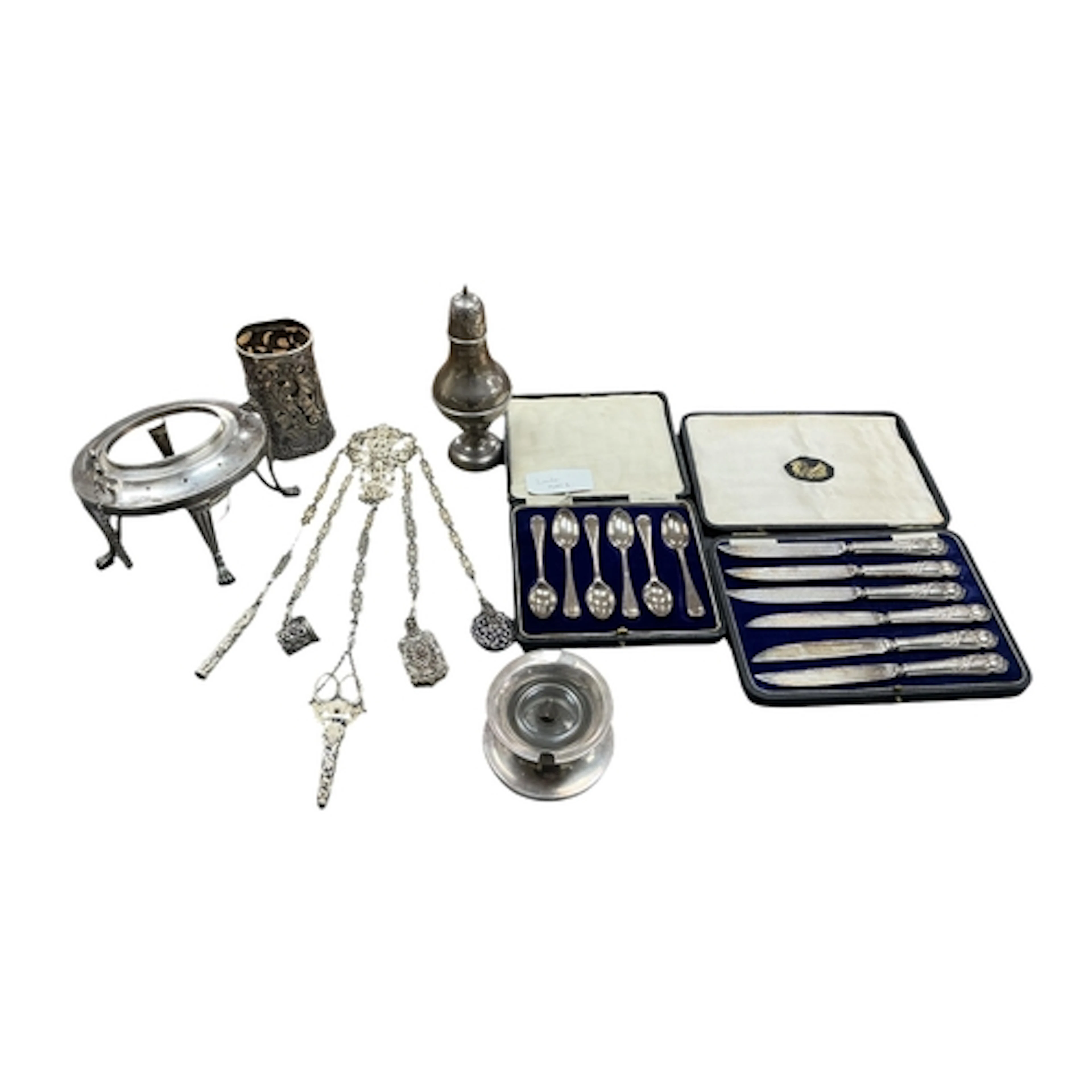 An Edwardian silver oval tea kettle stand with burner, Josep...