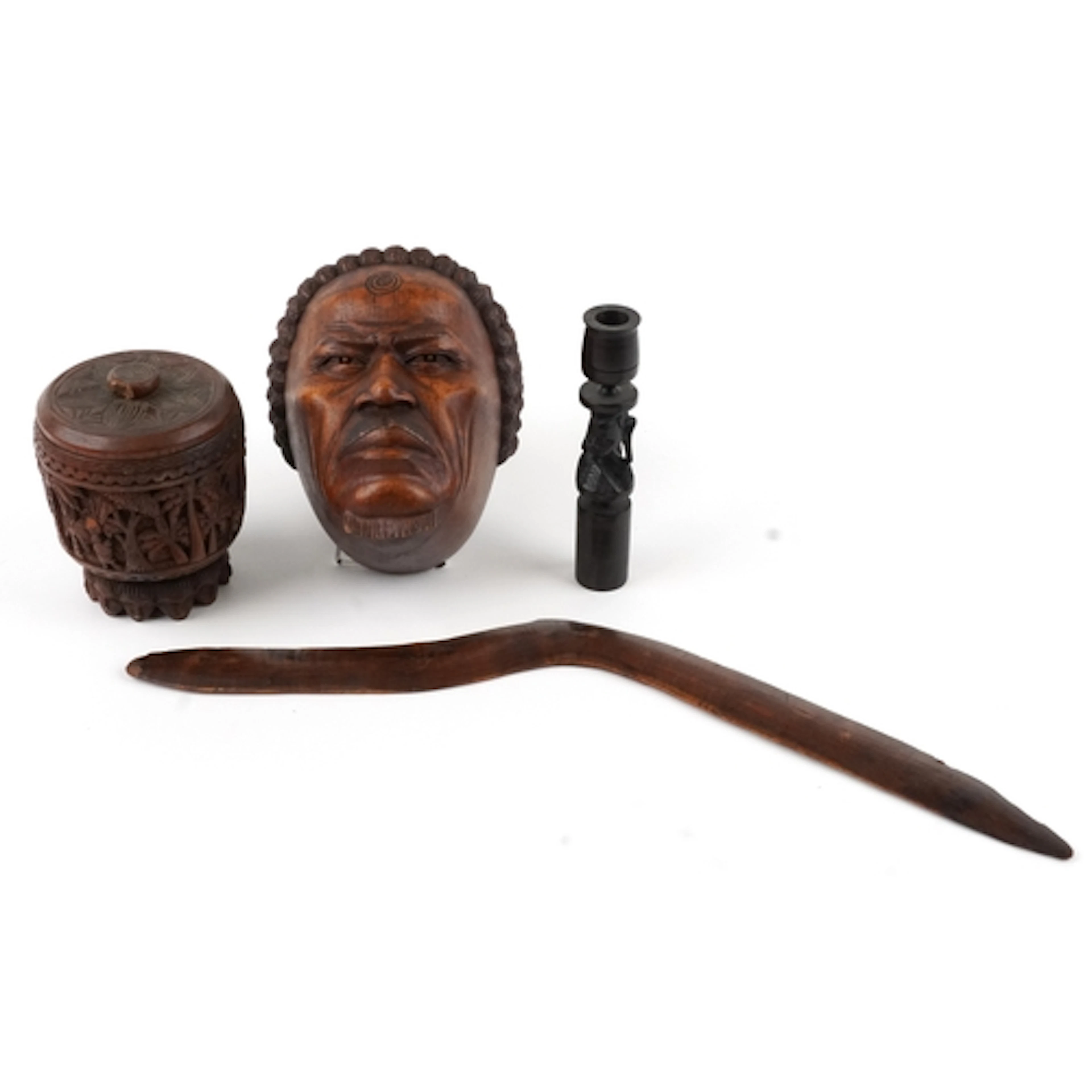 Tribal interest wooden hand carved objects including a wall ...