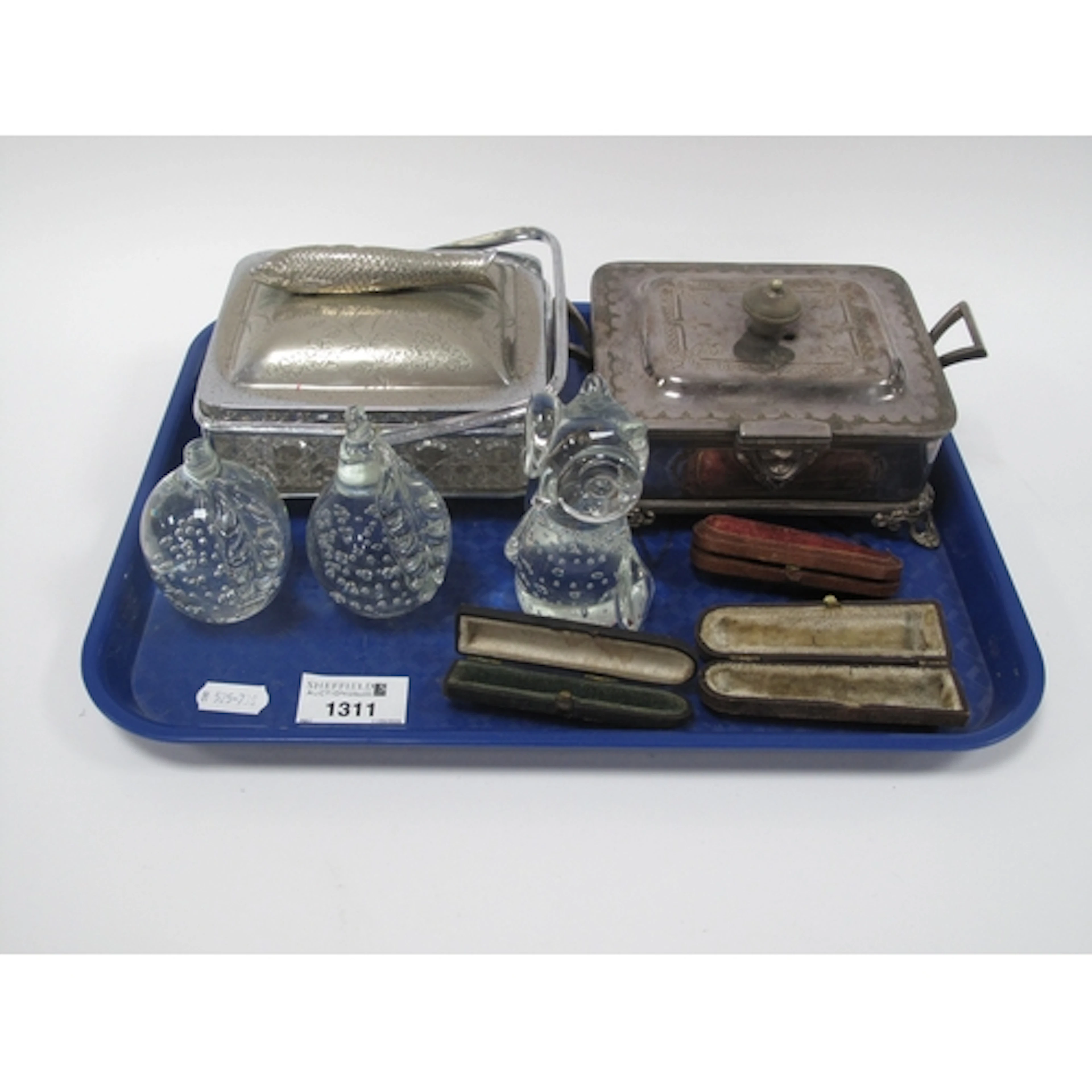Walker and Hall Plated Sardine Dish, chrome example, glass p...