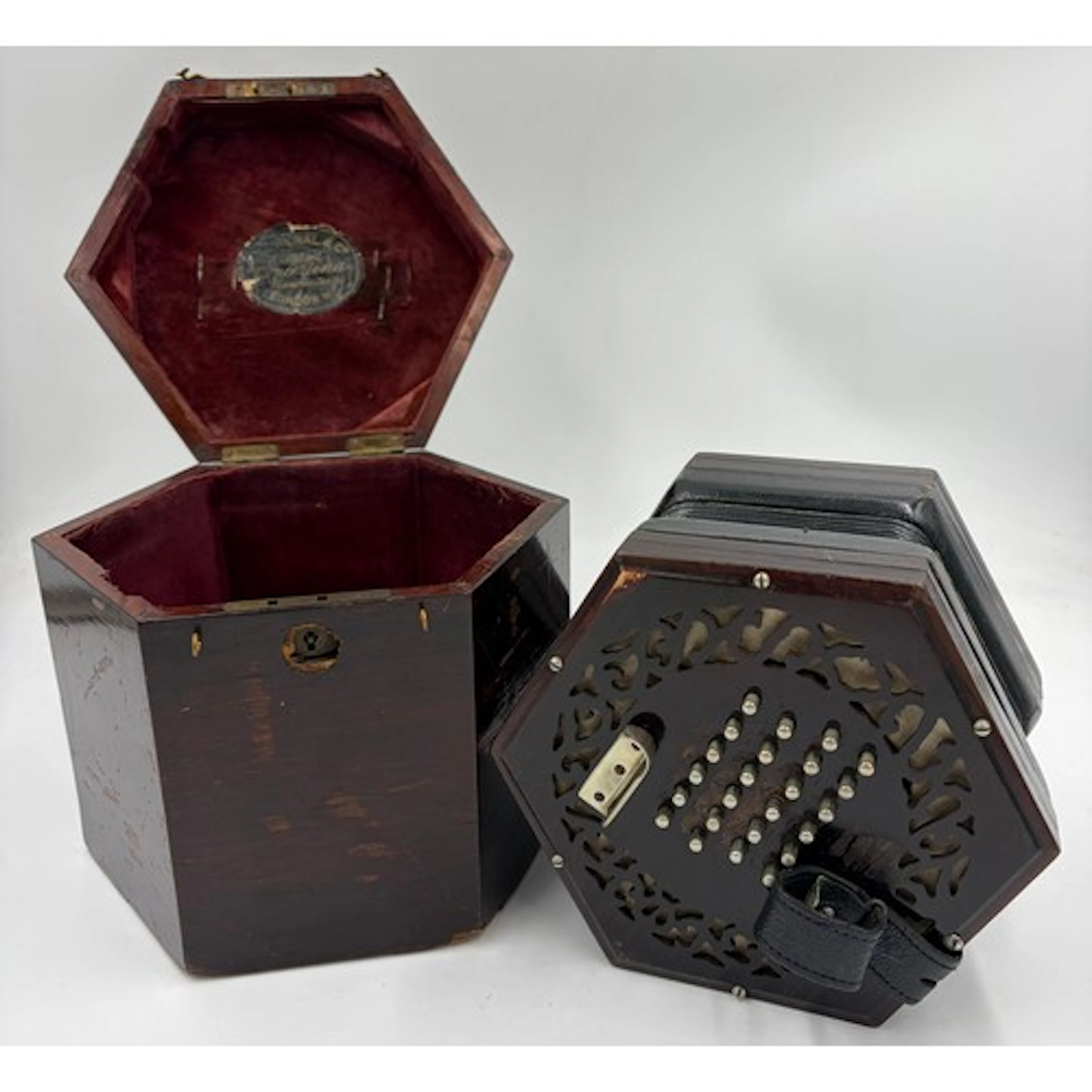 A Lachenal & Co. Mahogany Concertina numbered 48147, hexagon...