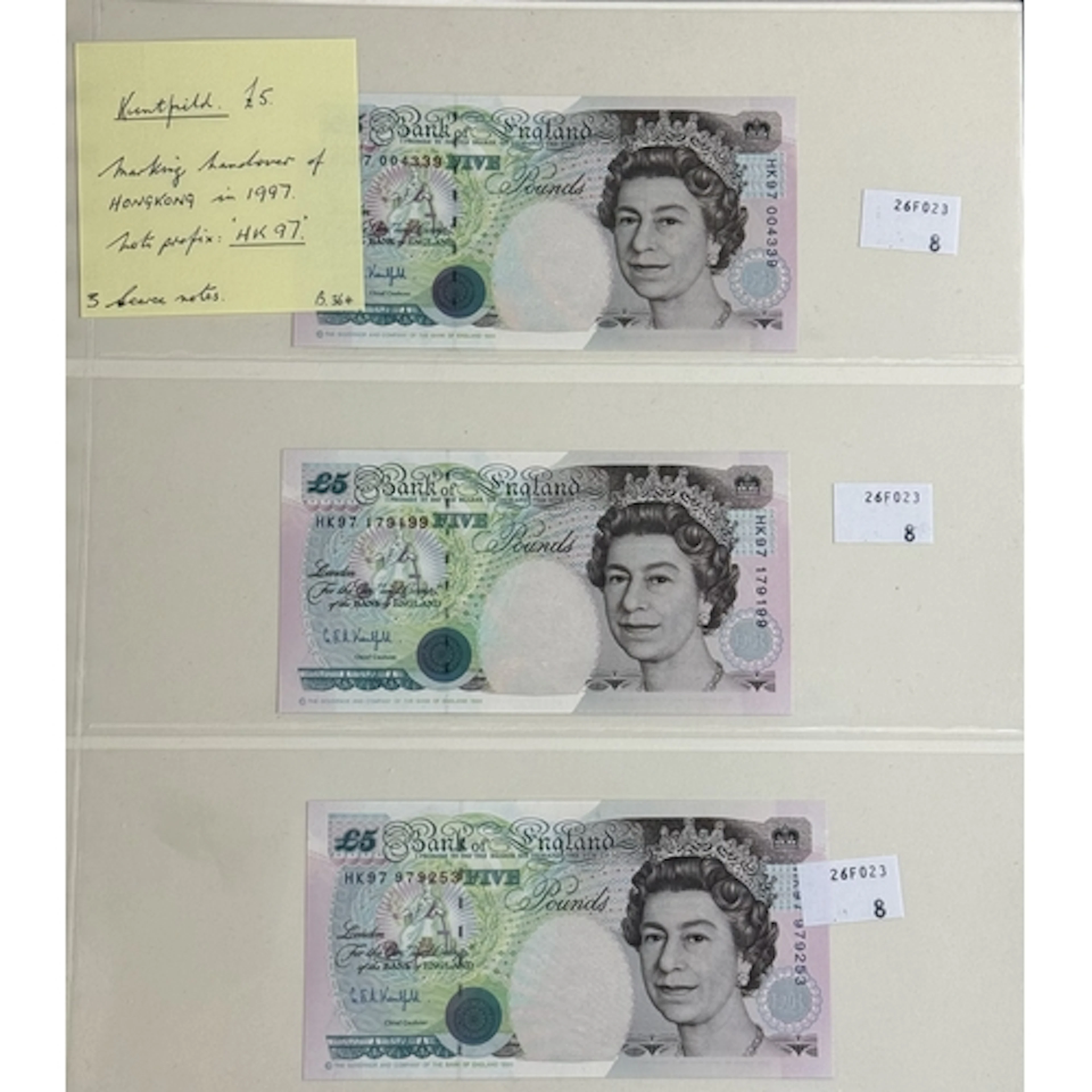 Banknotes: Bank of England, Merlyn Lowther, £5 (1), Error no...