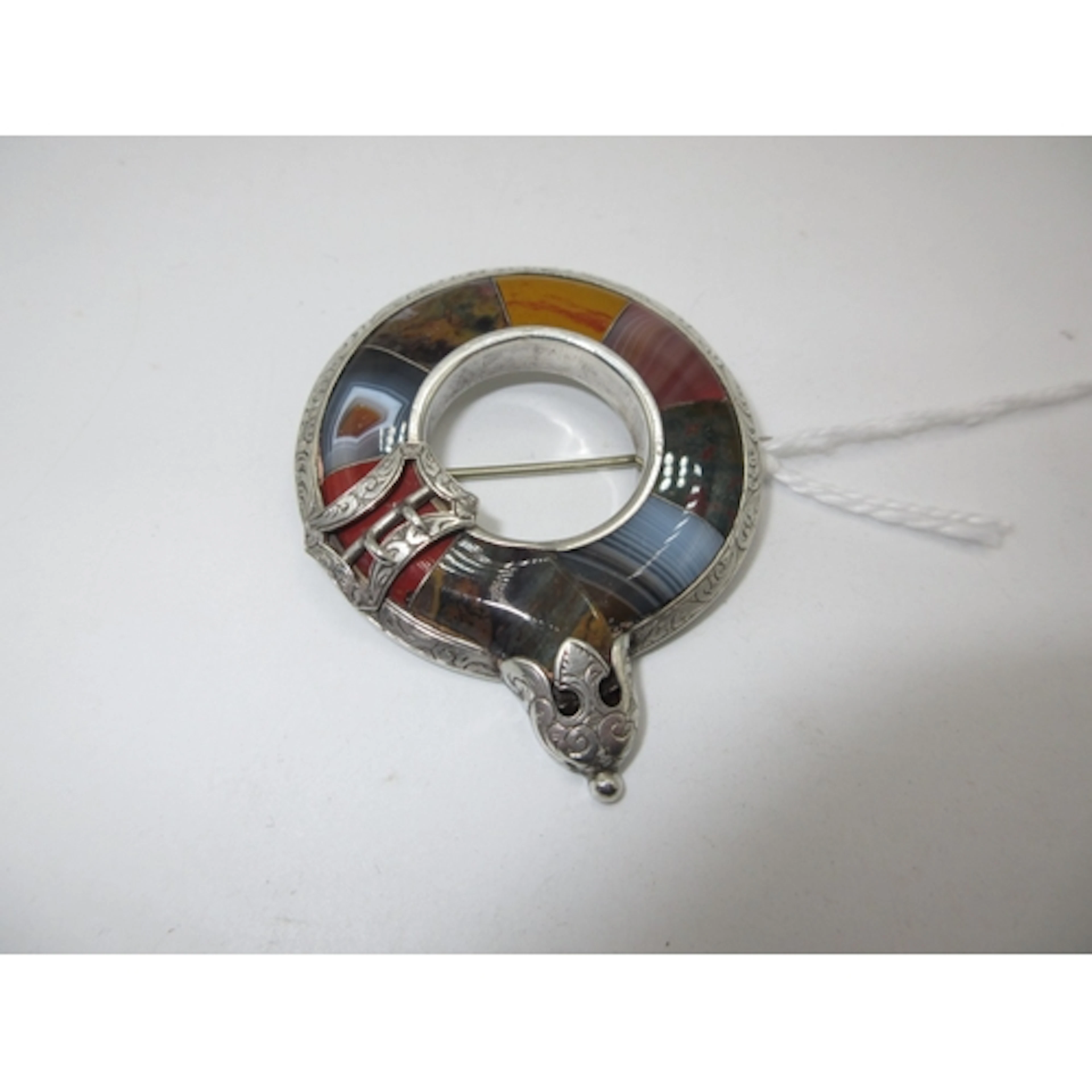 Victorian Scottish Silver Mounted Polished Pebble Brooch wit...