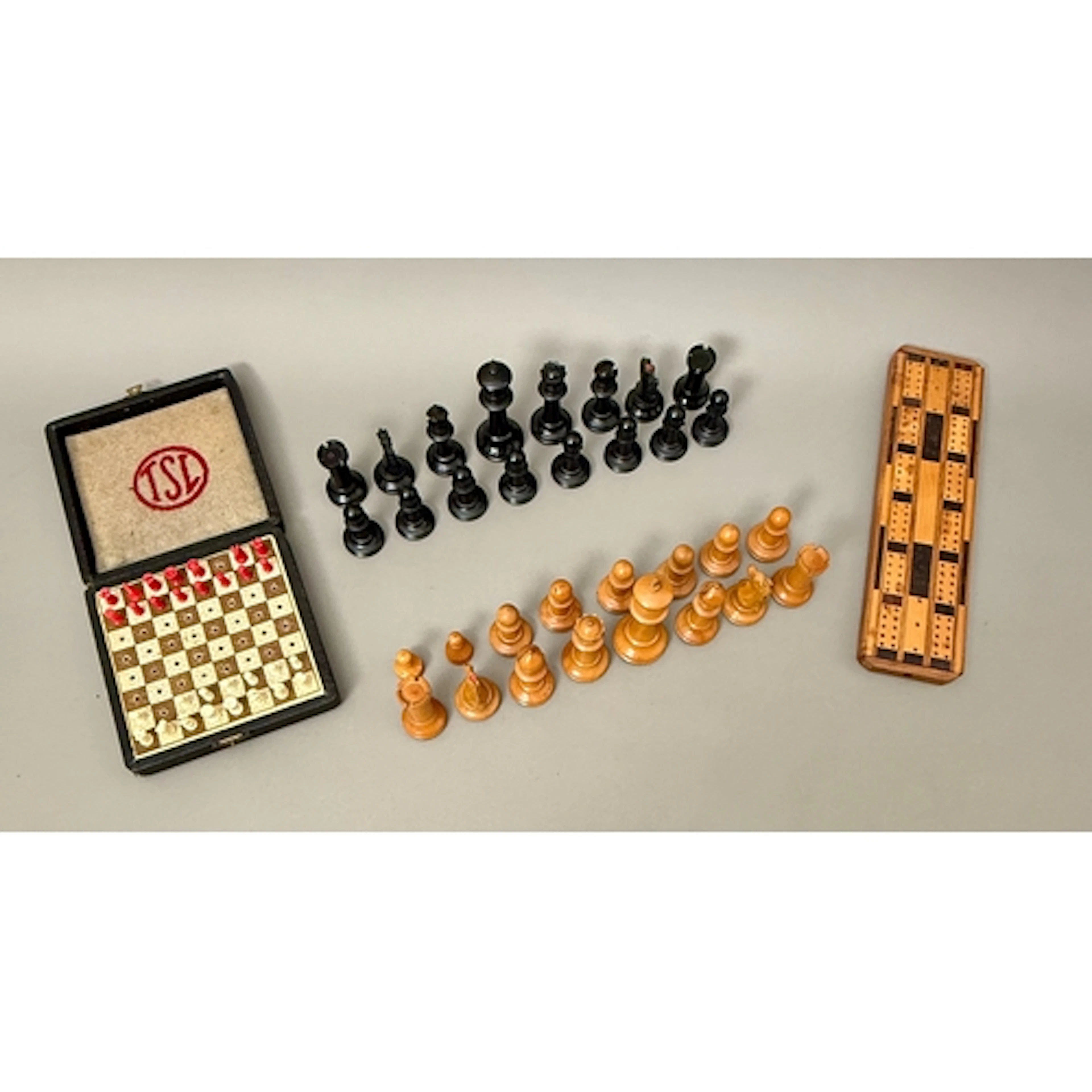 An ebony and boxwood Staunton pattern chess set - the kings ...