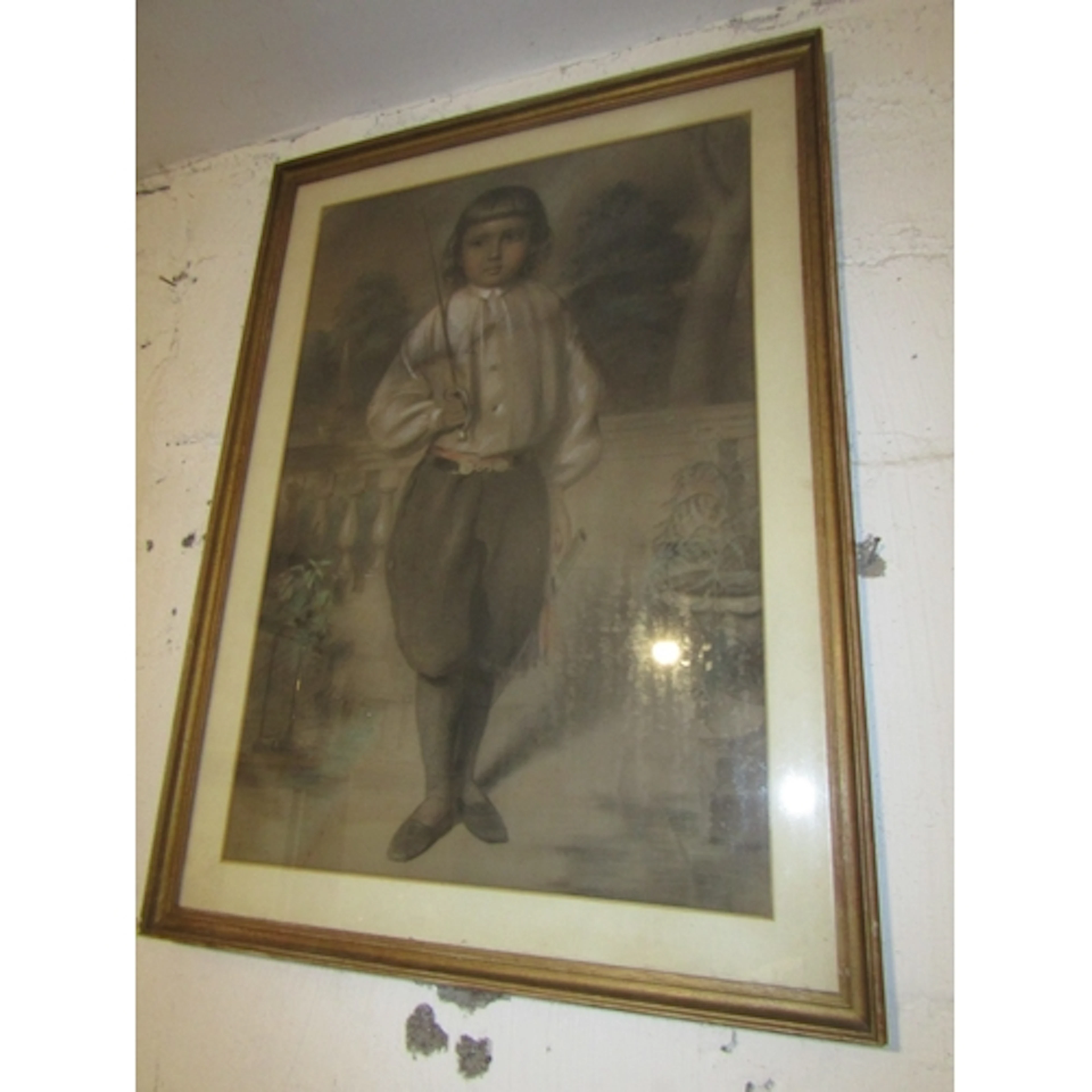 Original Antique Pastel Boy with Fencing Sword Approximately...