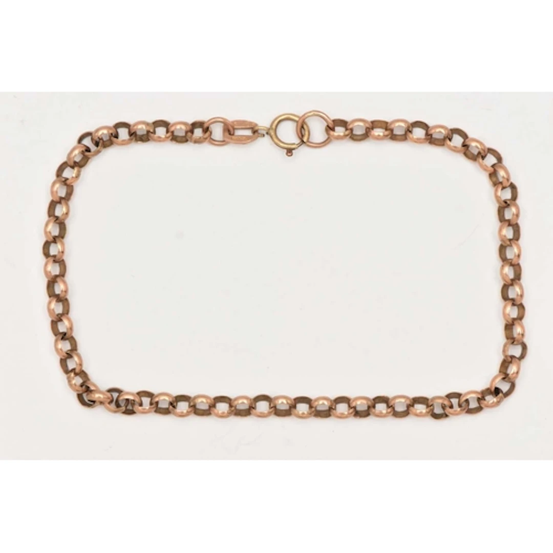 A 9CT ROSE GOLD BELCHER CHAIN BRACELET, chain hallmarked 9ct...