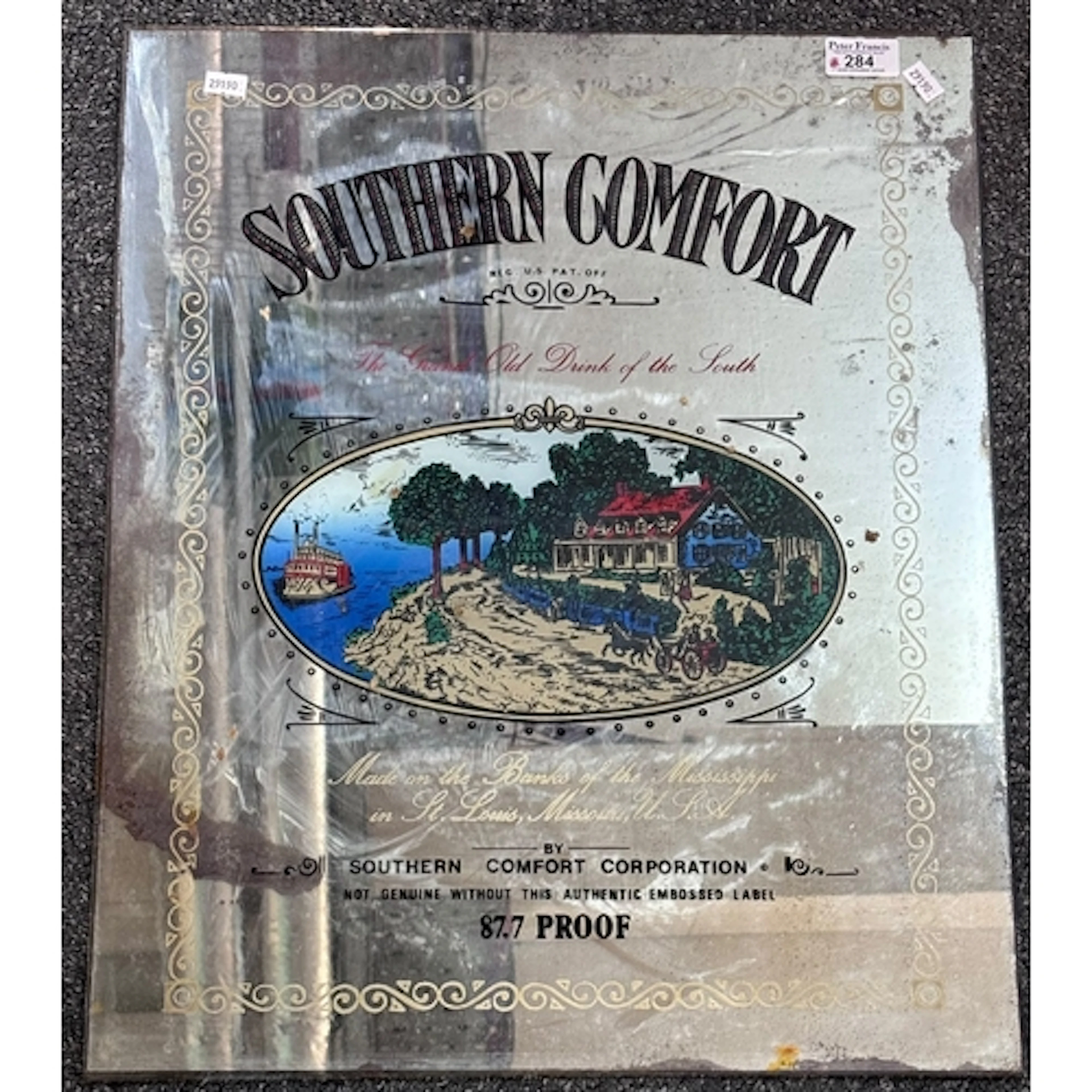 Unframed Southern Comfort advertising mirror. 56x44cm approx...