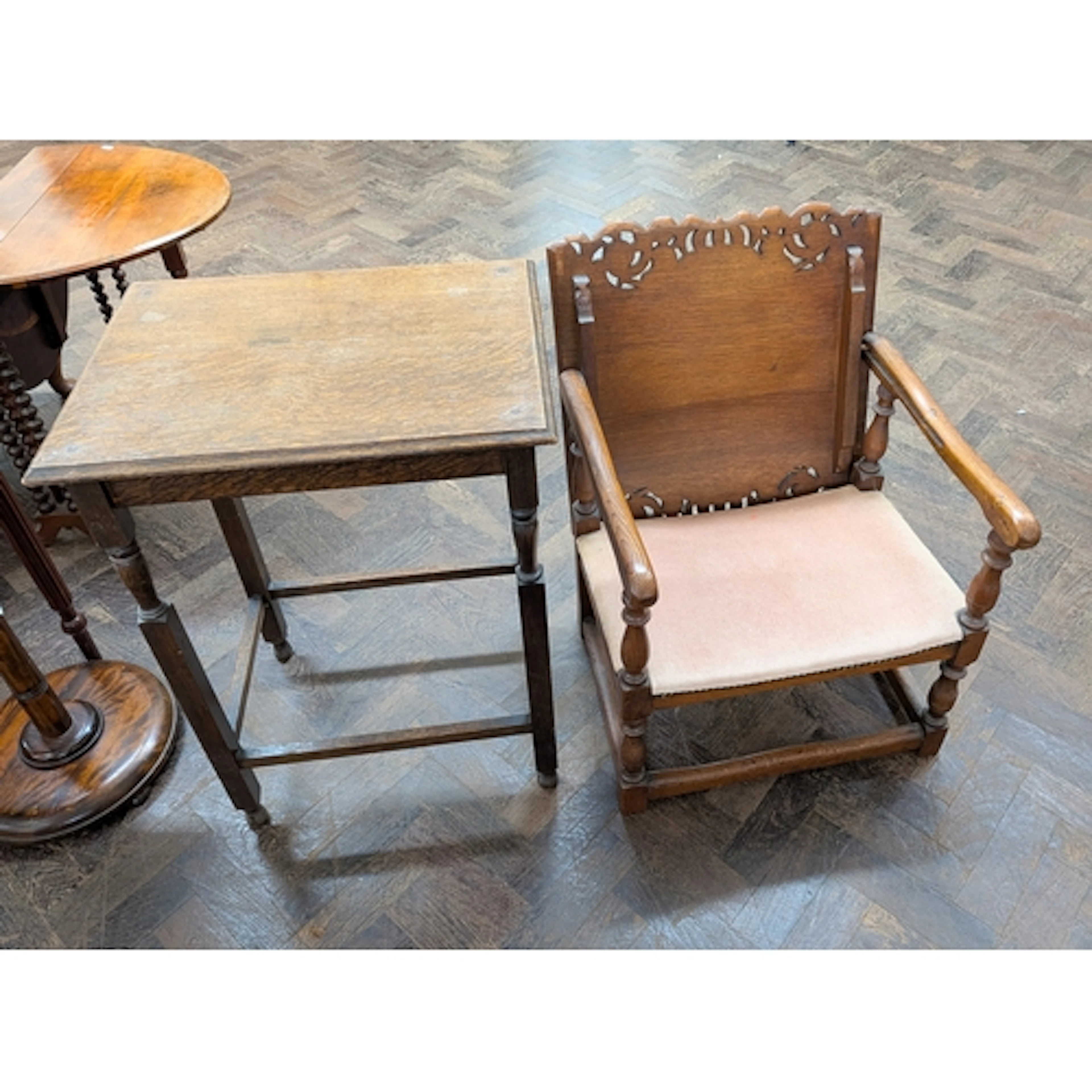 1920's metamorphic hall chair/table with sliding fold over t...