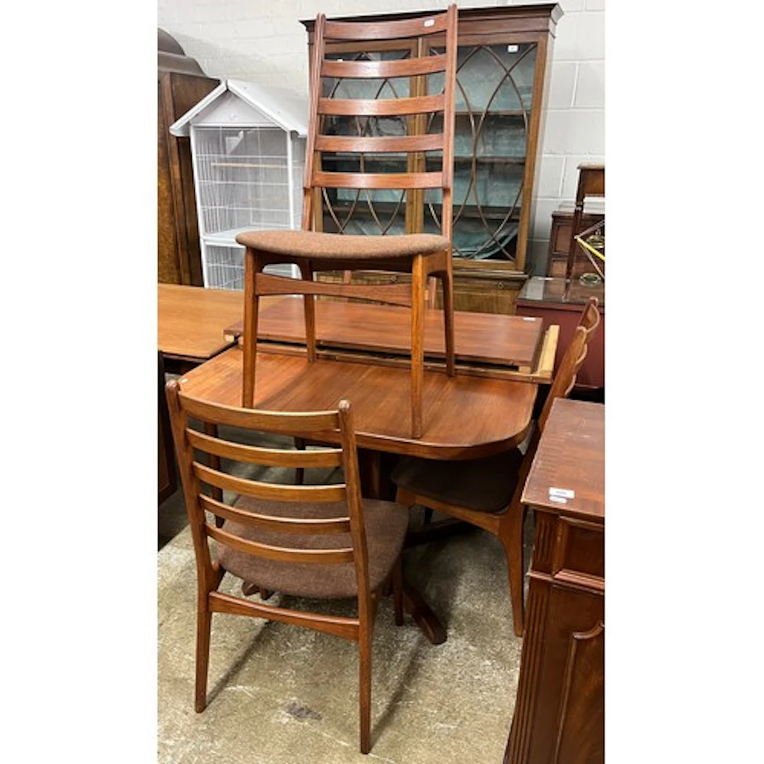 Danish style extending pedestal dining table, with two addit...