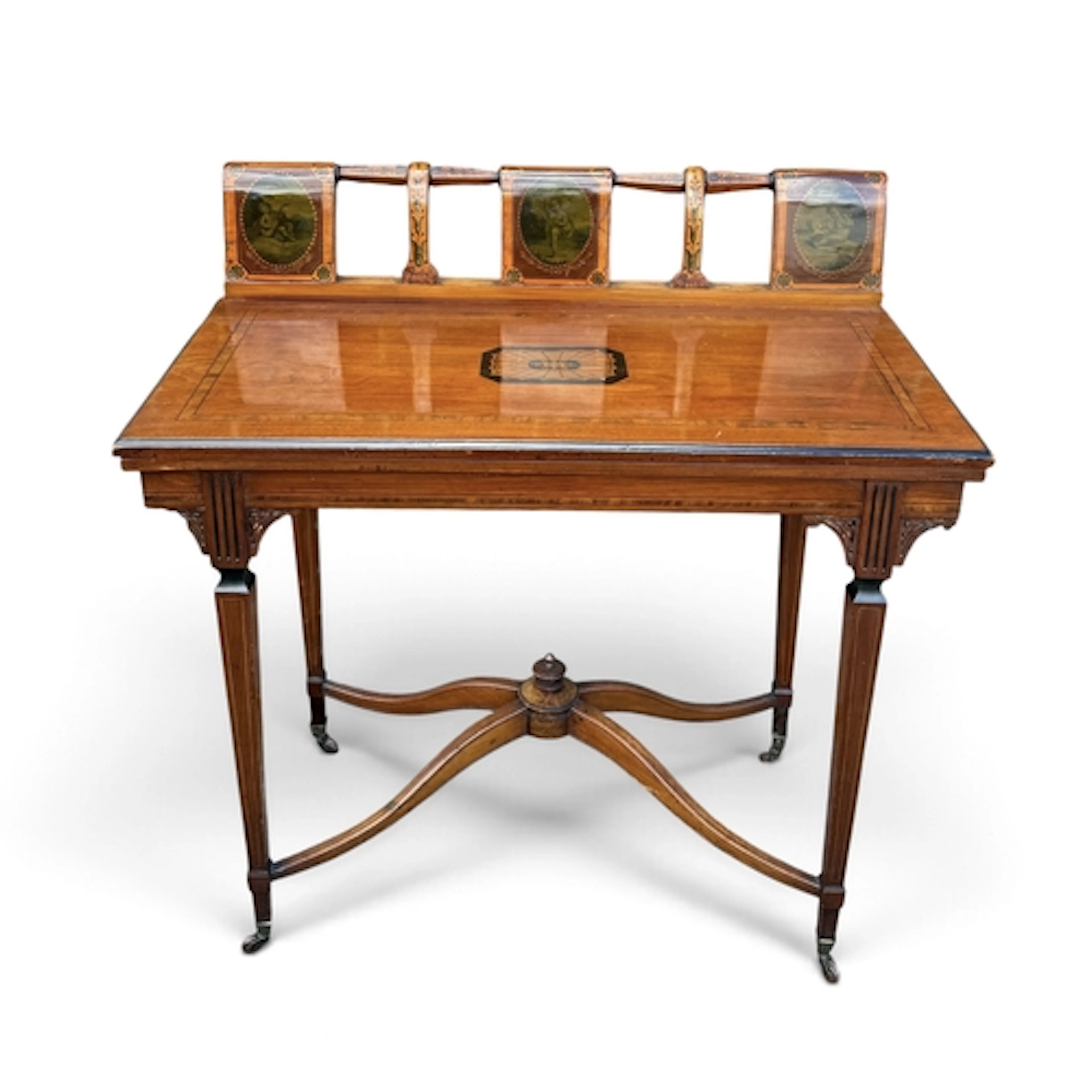 AN AESTHETIC PERIOD TABLE WITH PAINTED SHERATON REVIVAL BACK...