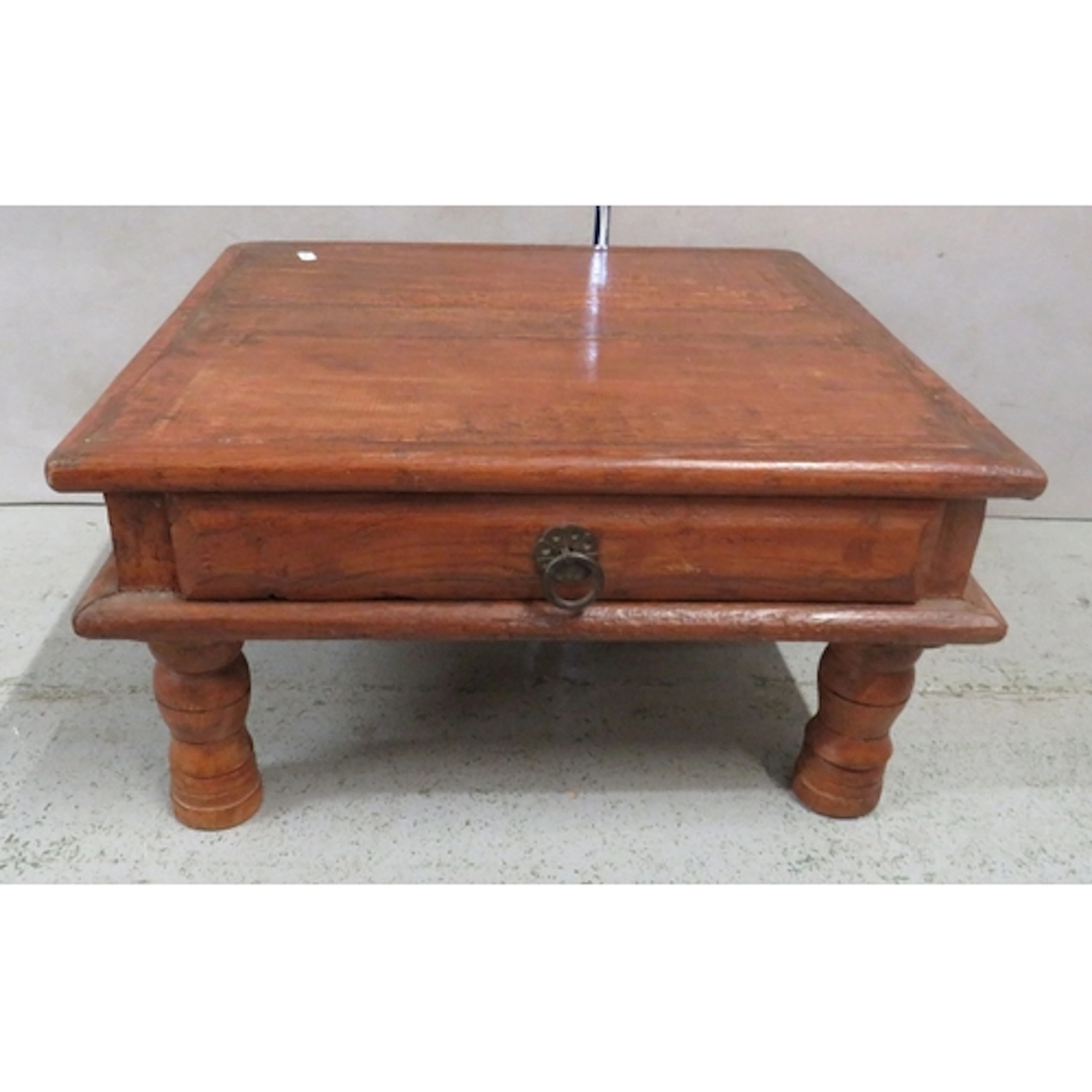 Dark Wooden Low Indian Table, single central drawer, ring pu...