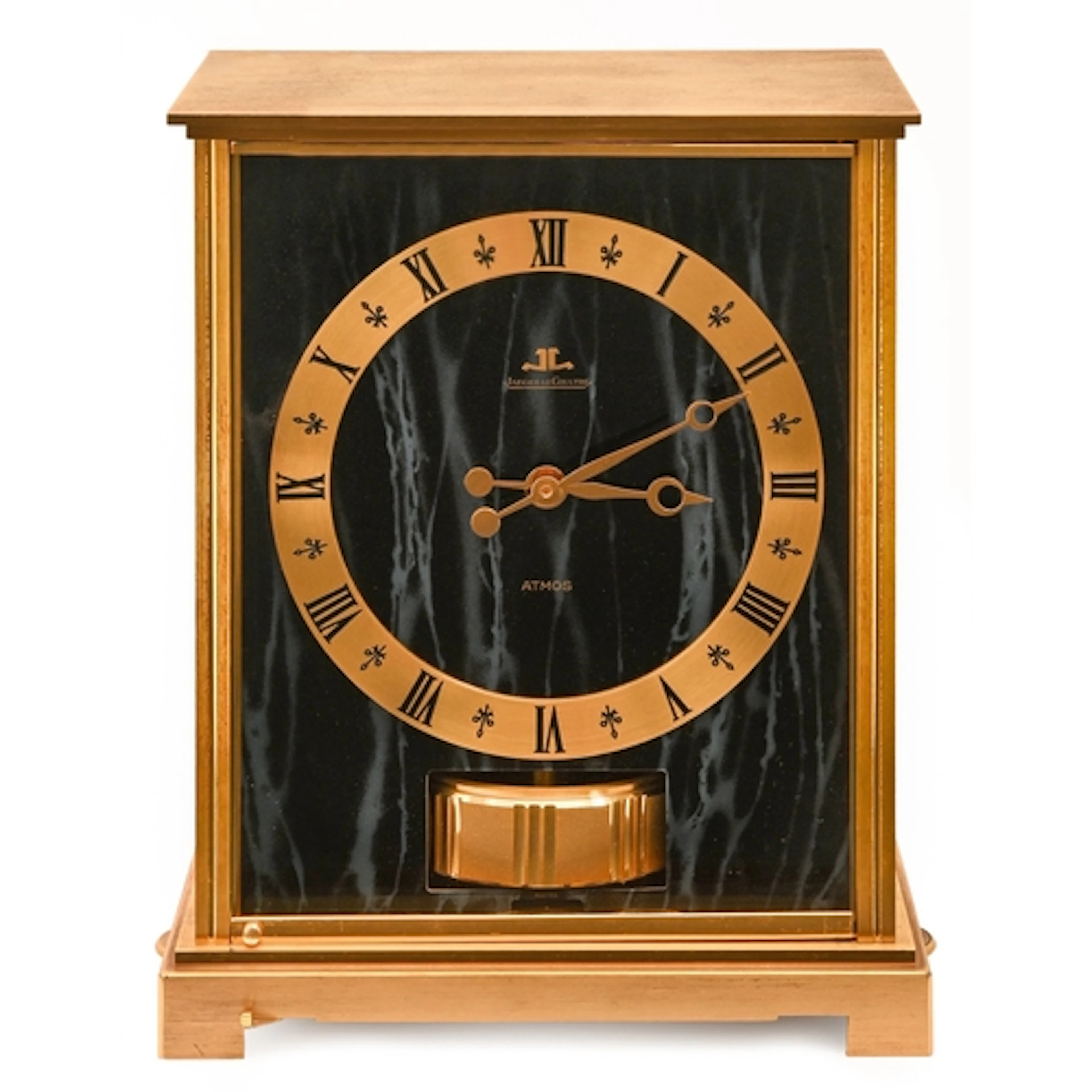A Jaeger LeCoultre Atmos clock, Embassy, green, c1970s, the ...