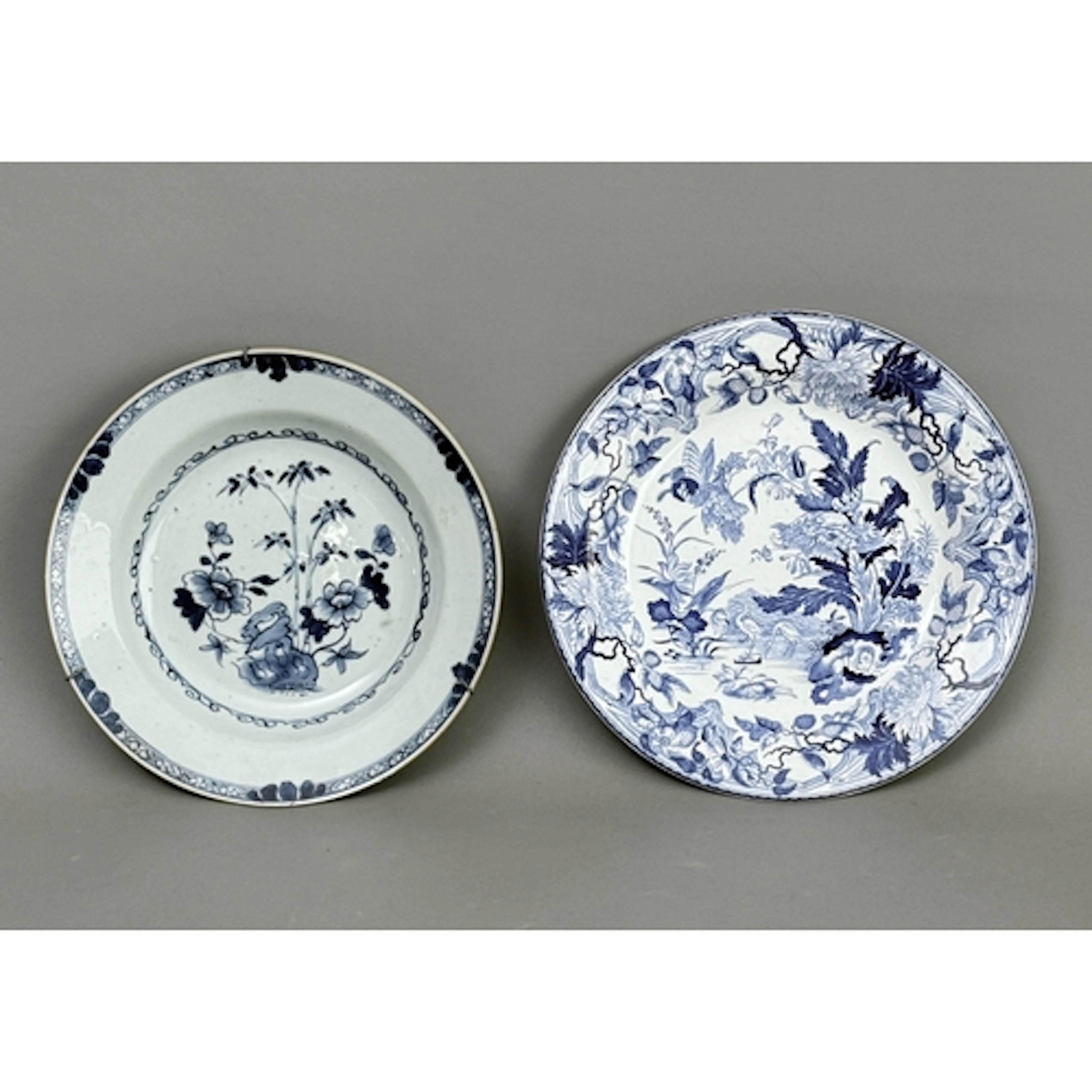 A Chinese export porcelain blue and white soup plate - paint...