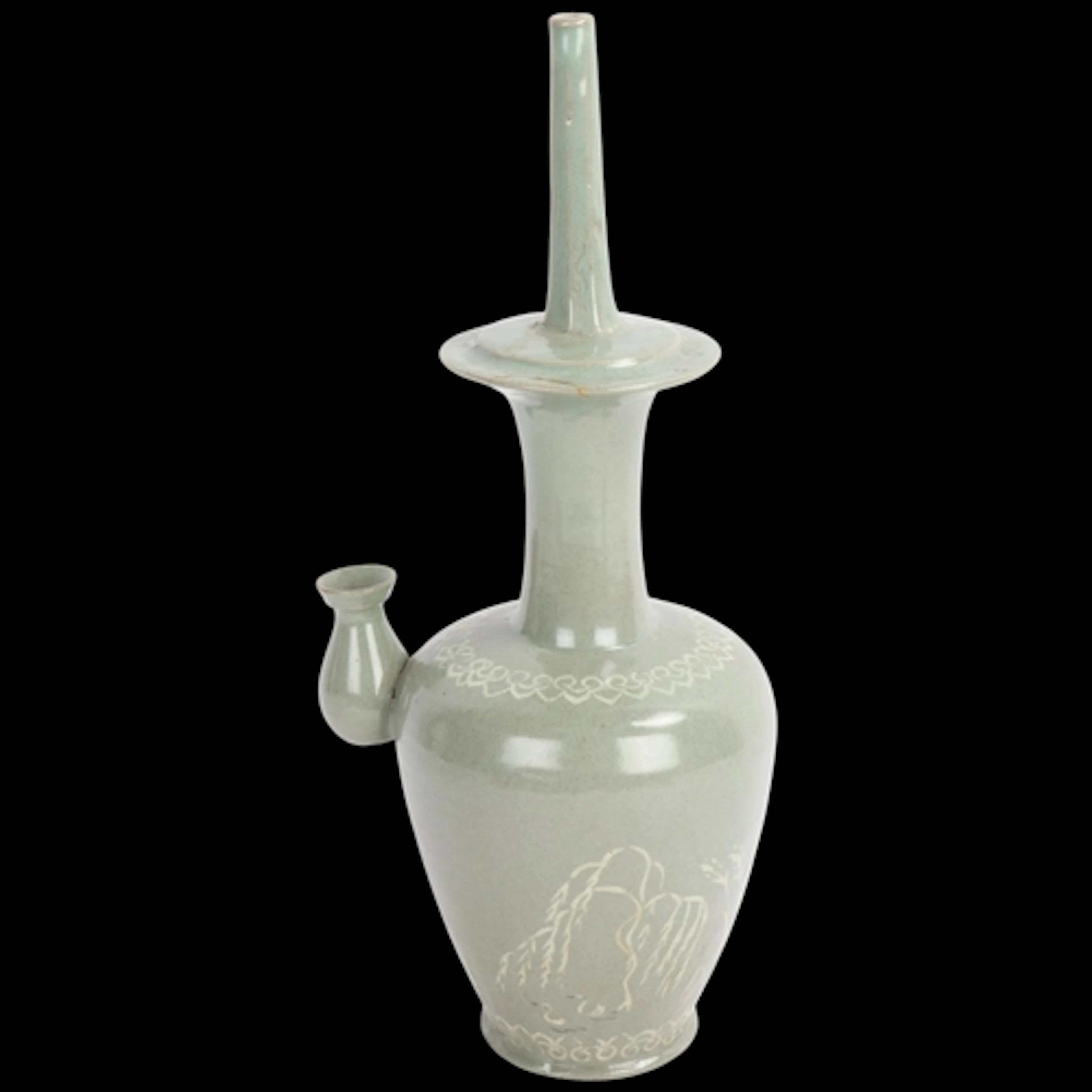 An early Korean celadon glaze kundika, painted white slip de...