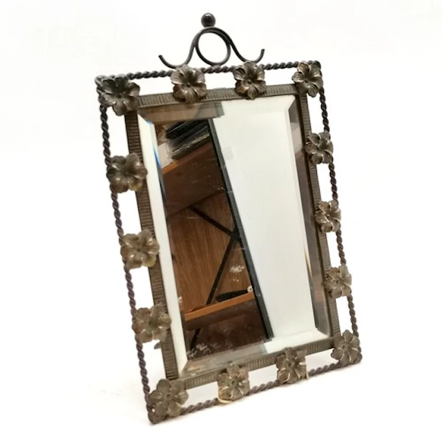 Antique brass framed bevel mirror with easel stand back with...