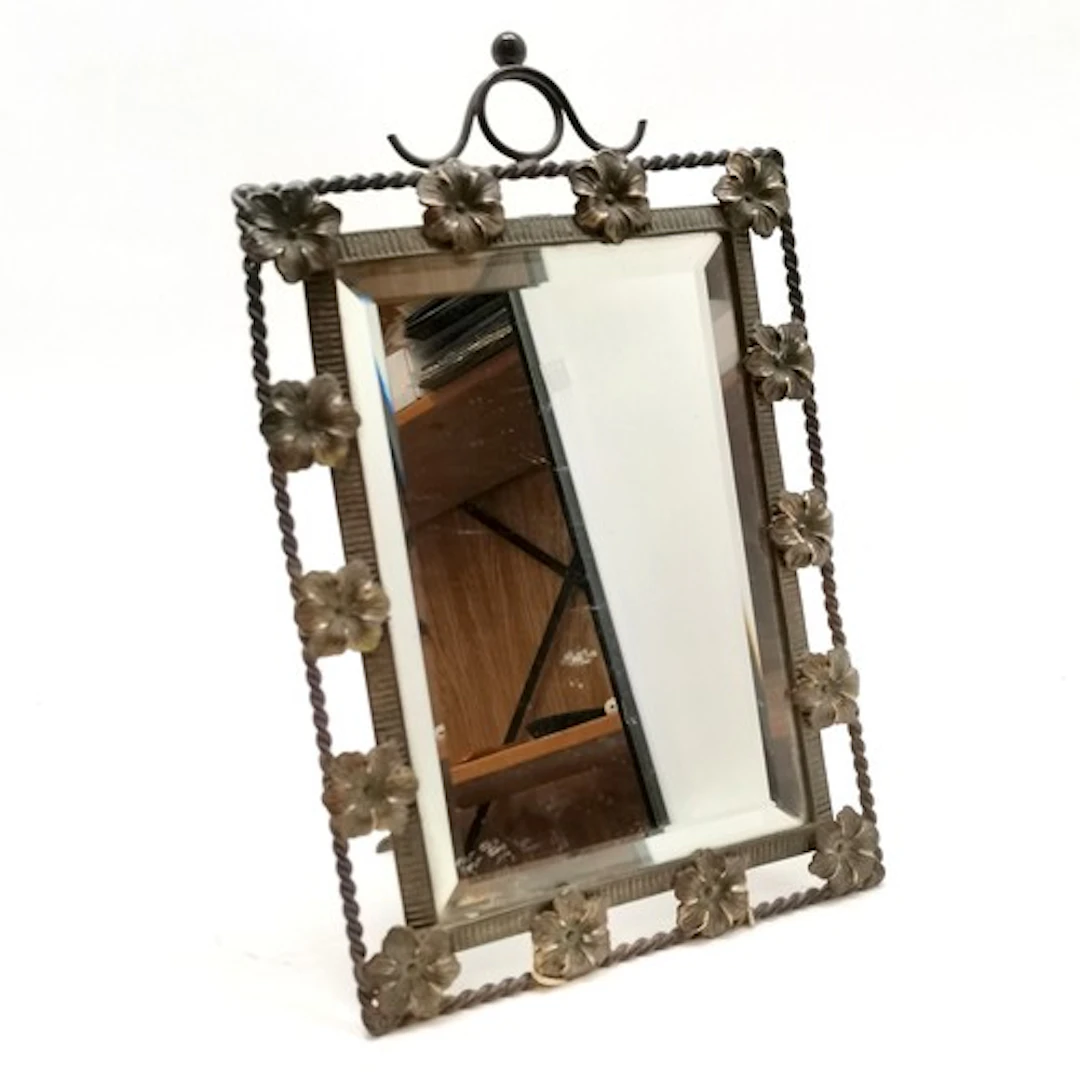 Antique brass framed bevel mirror with easel stand back with...