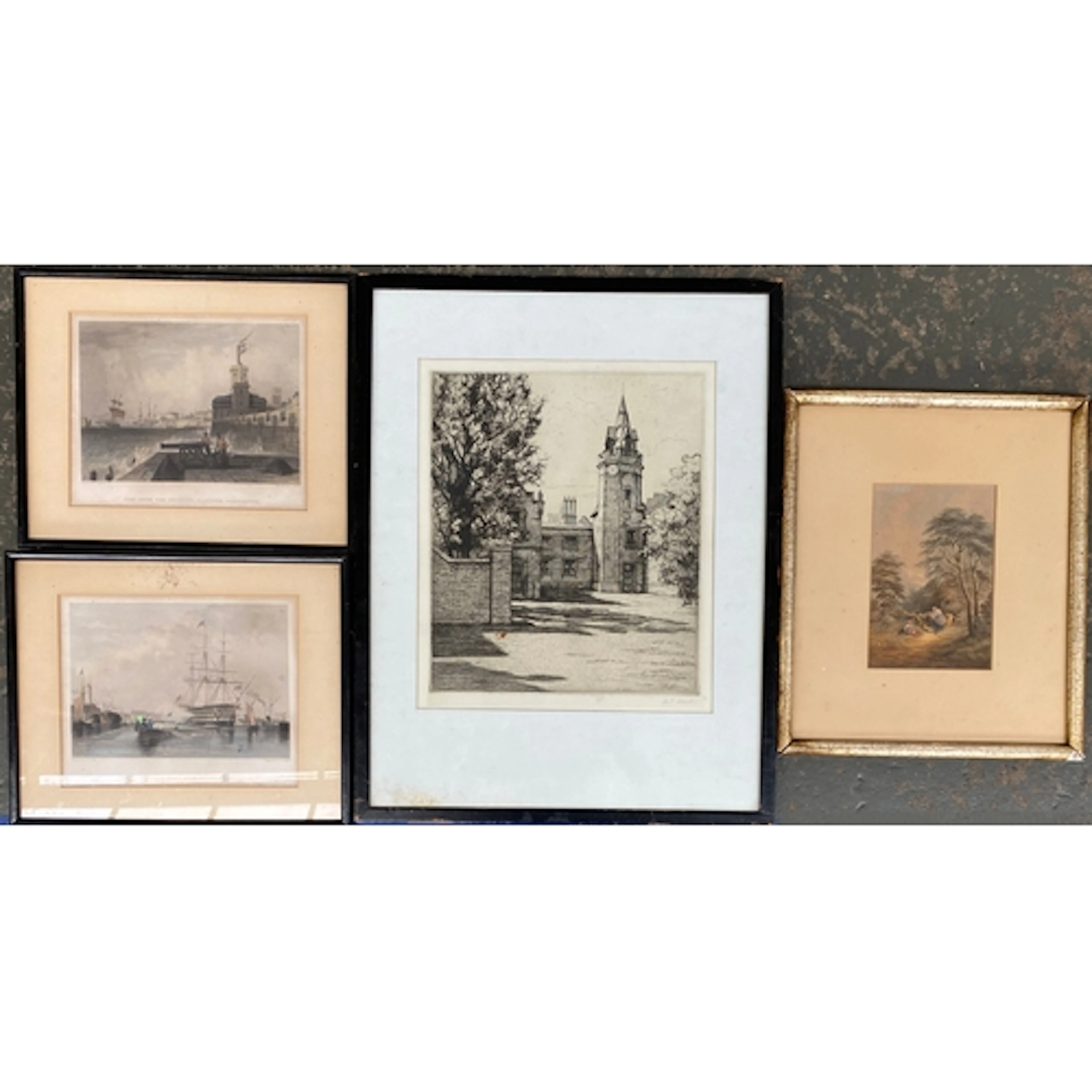 A mixed lot of pictures to include an etching by M E Martin ...