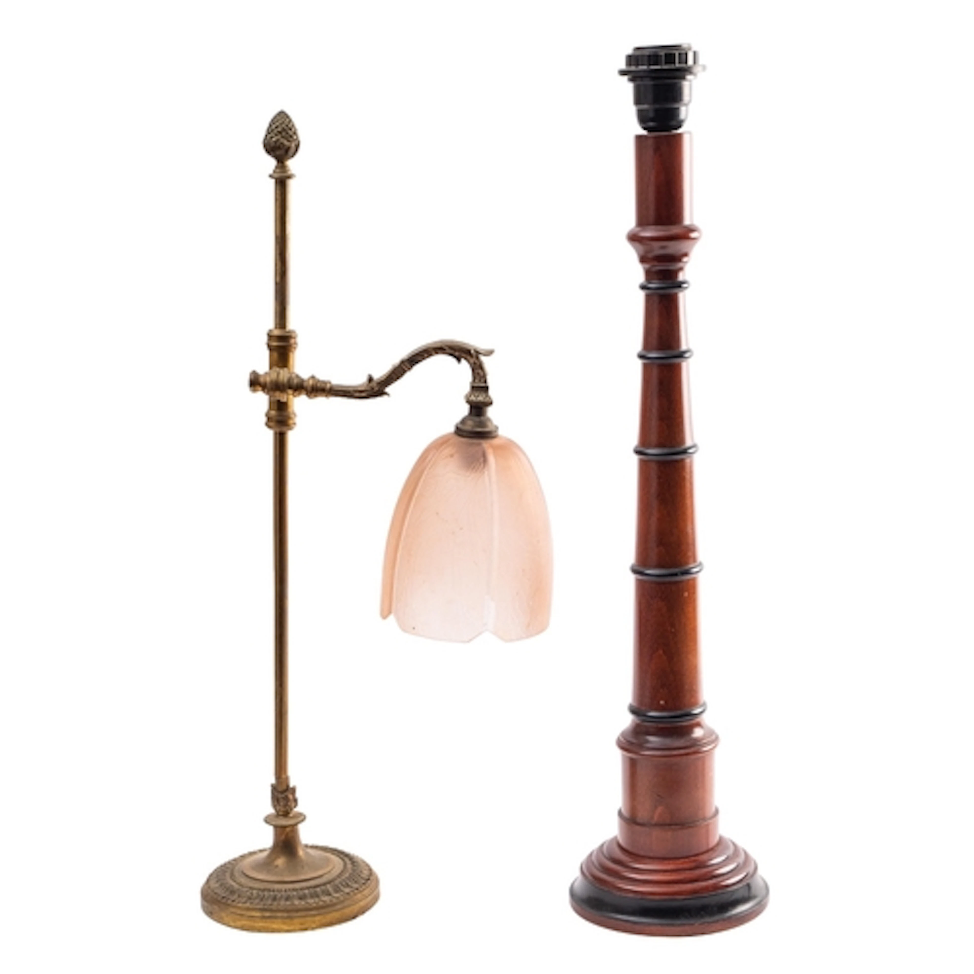 A gilt metal and glass adjustable table lamp, early 20th cen...
