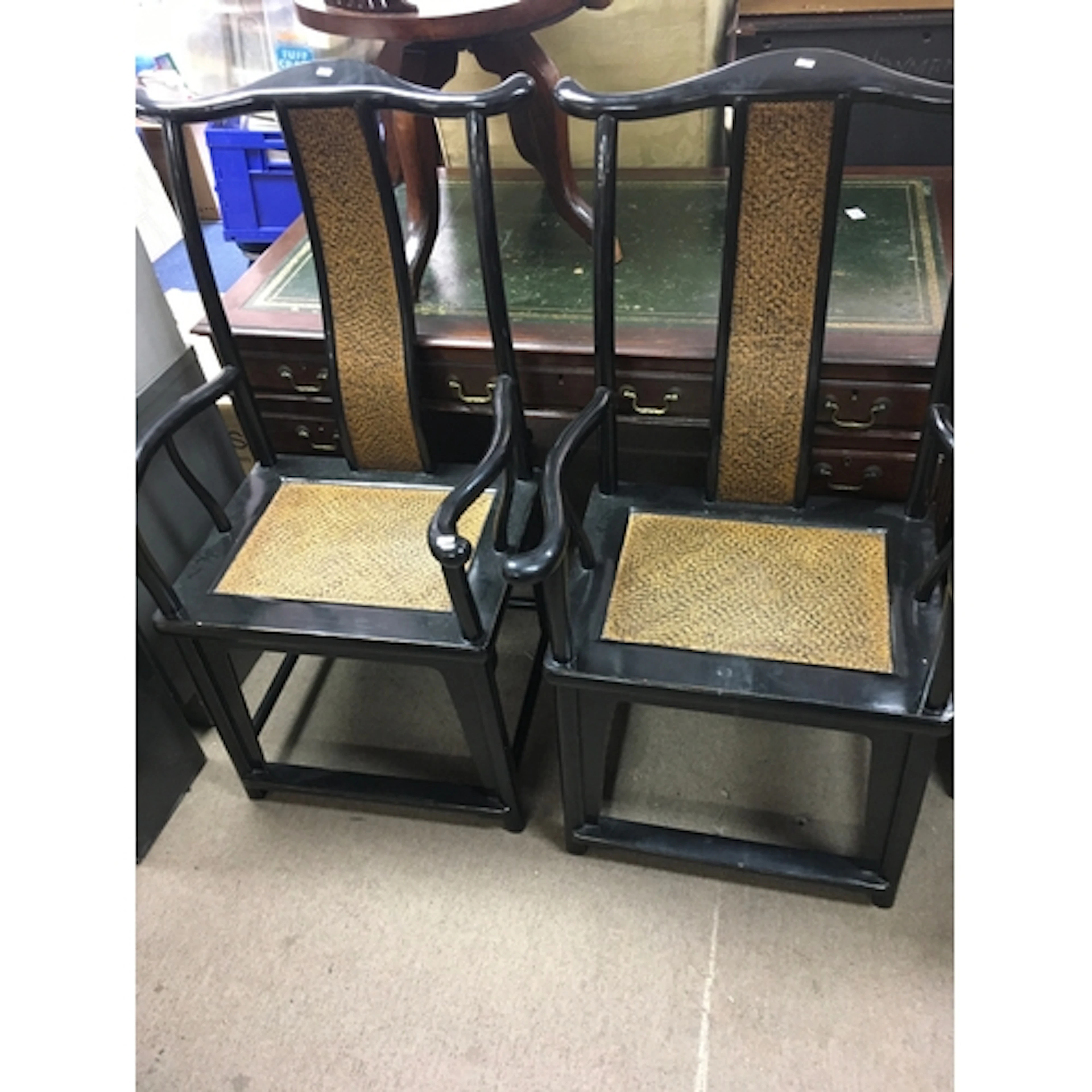 2 Chinese open armchairs