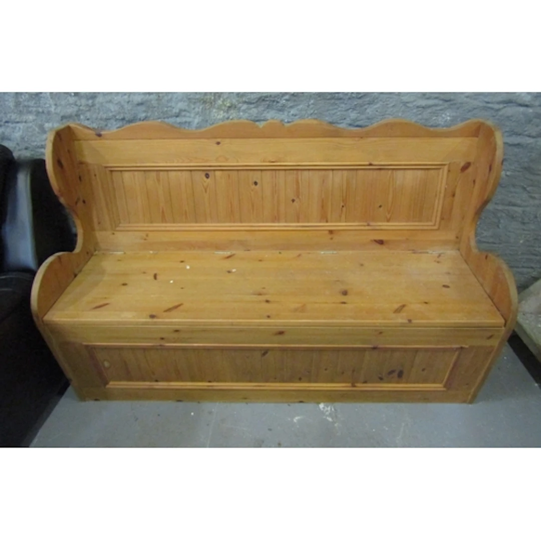 Solid Carved Pine Monk's Bench Approximately 5ft Wide with L...
