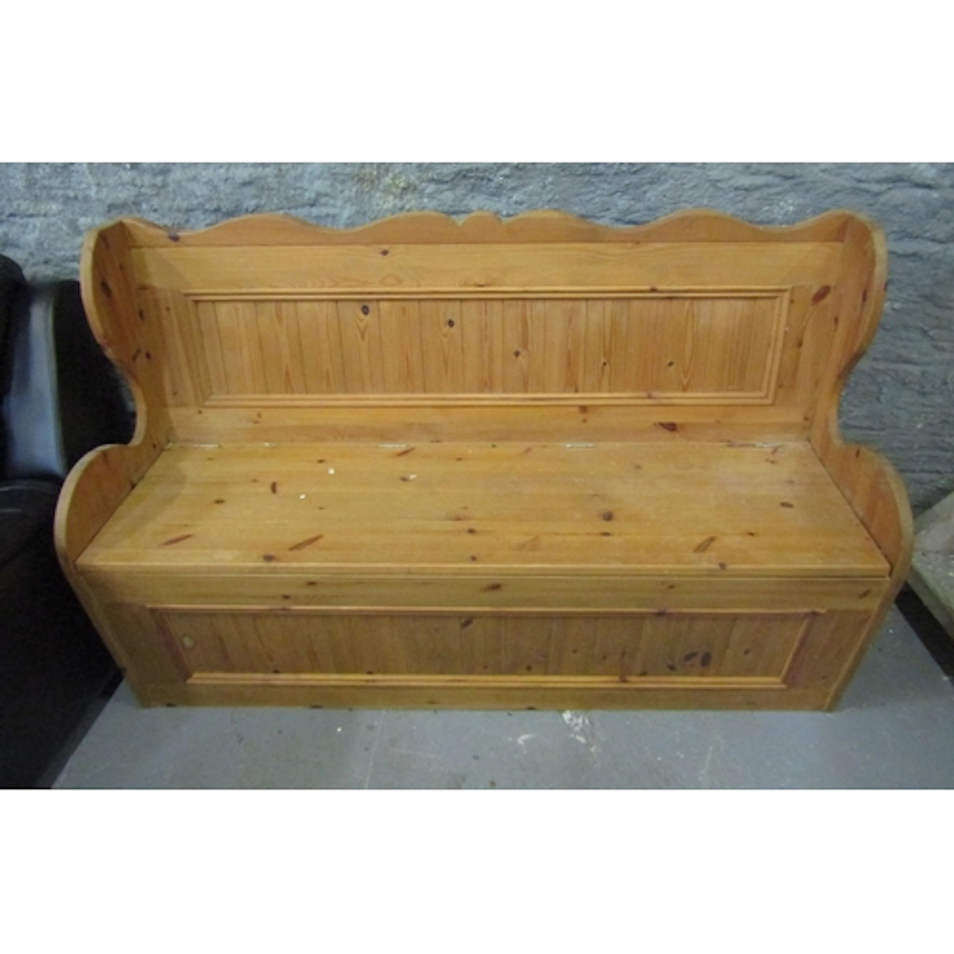 Solid Carved Pine Monk's Bench Approximately 5ft Wide with L...