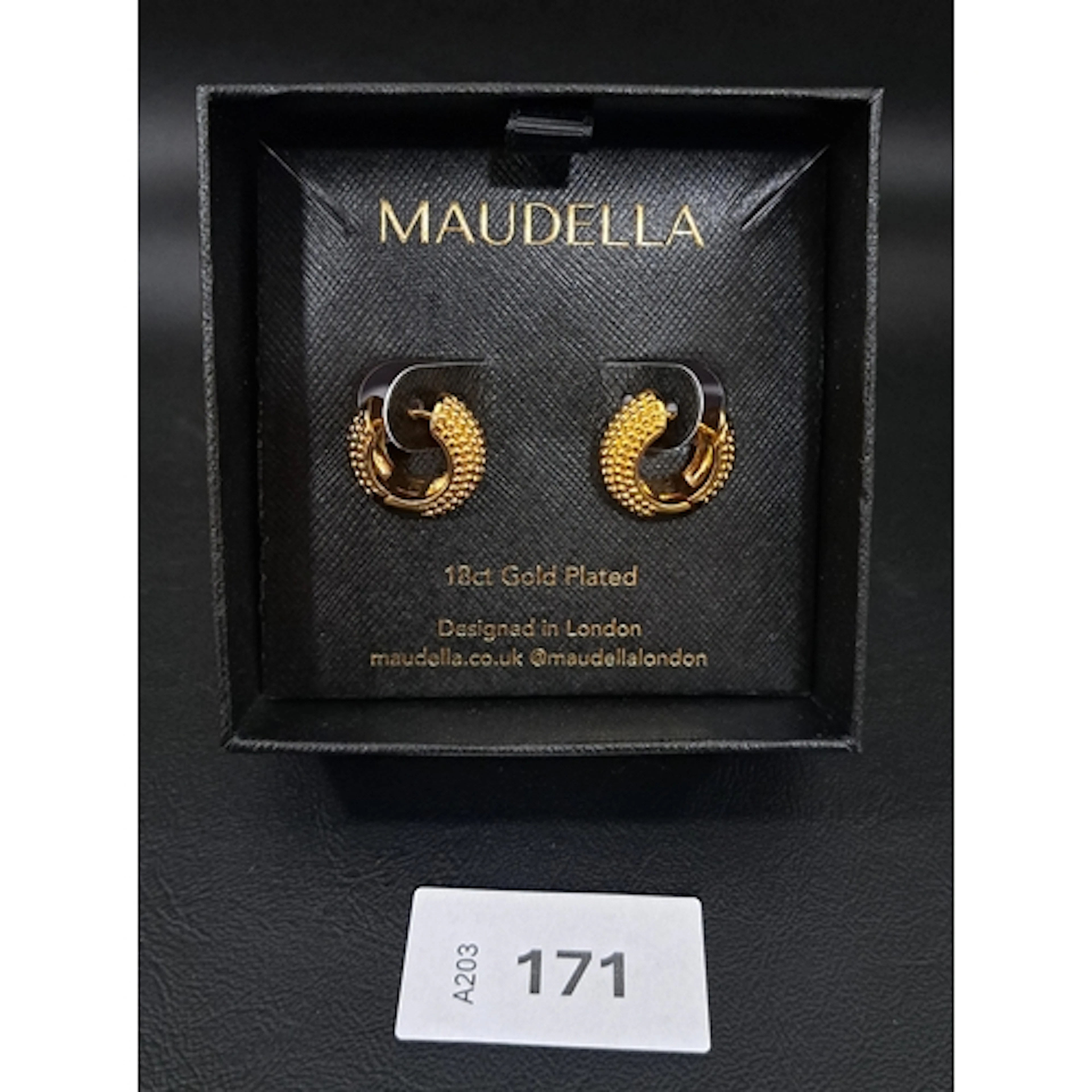 PAIR OF BRAND NEW MAUDELLA 18ct GOLD PLATED EARRINGS of text...