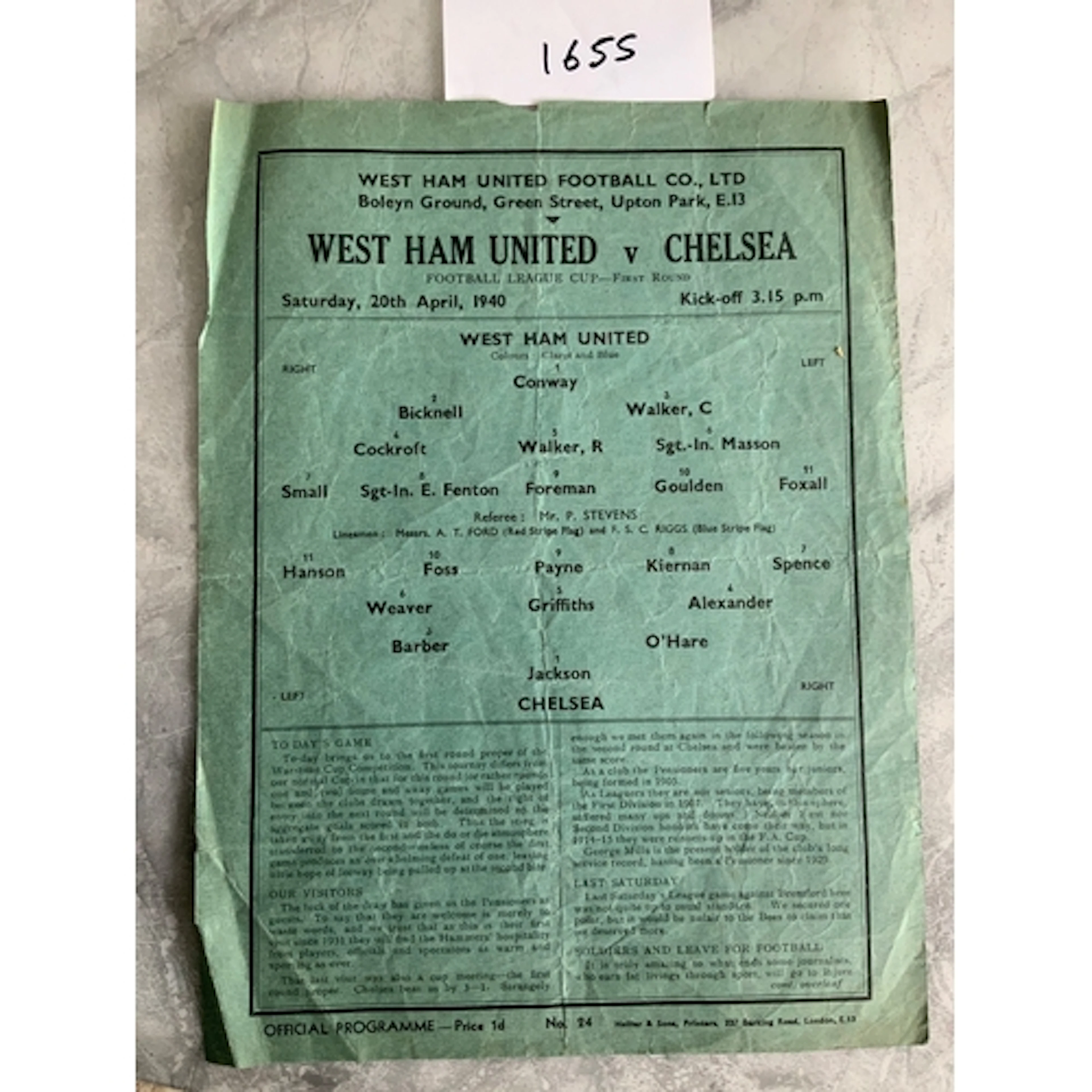 39/40 West Ham v Chelsea Football Programme: Good condition ...