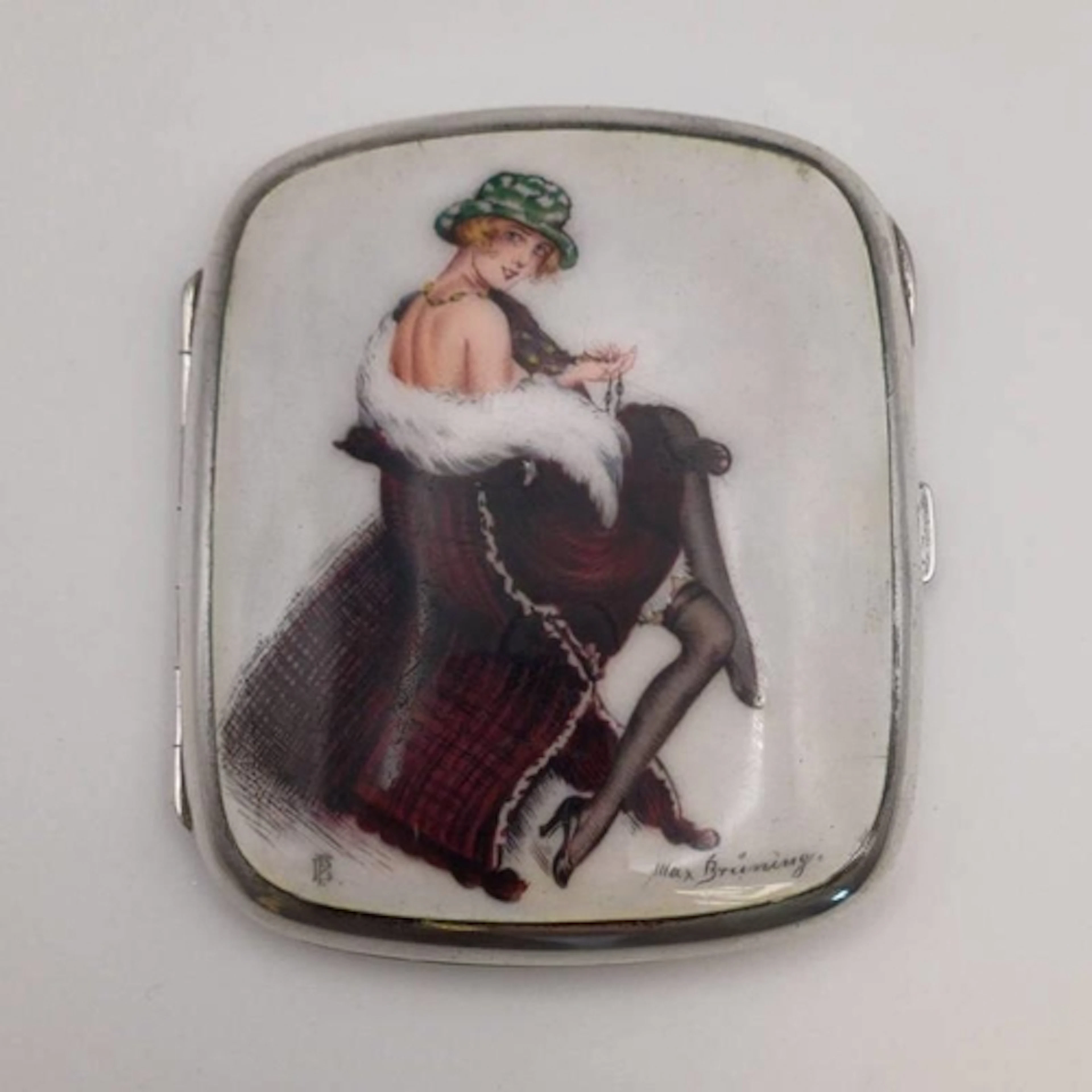 ART DECO GERMAN SILVER & ENAMEL CIGARETTE CASE BY FRITZ BEMB...