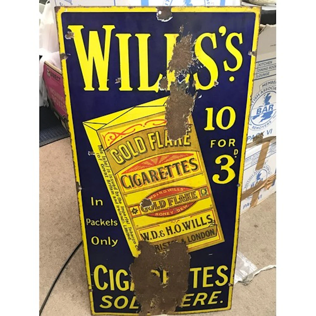 A Wills Cigarette Gold Flake sign.46x92cm