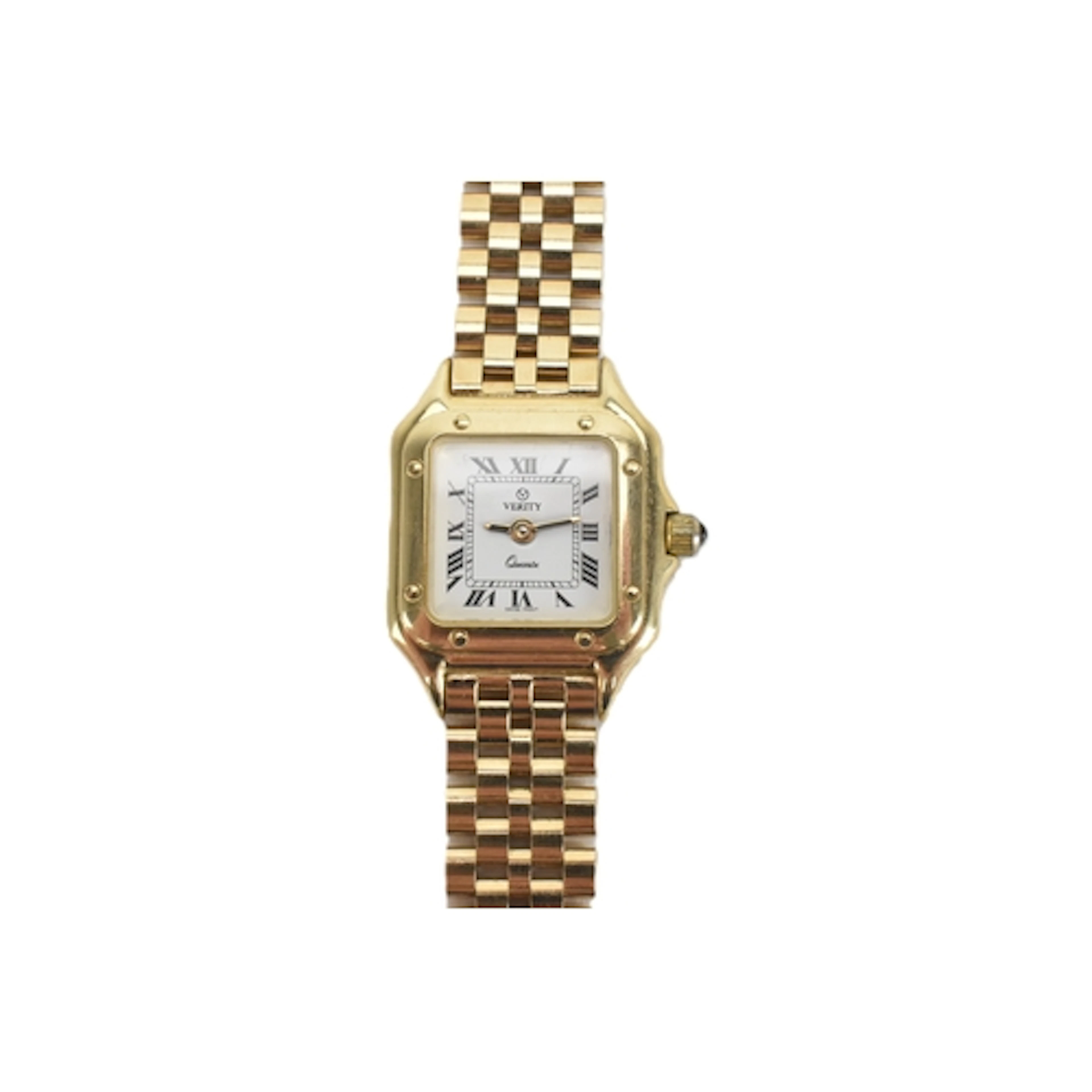A Verity 9ct yellow gold ladies quartz wristwatch, the white...