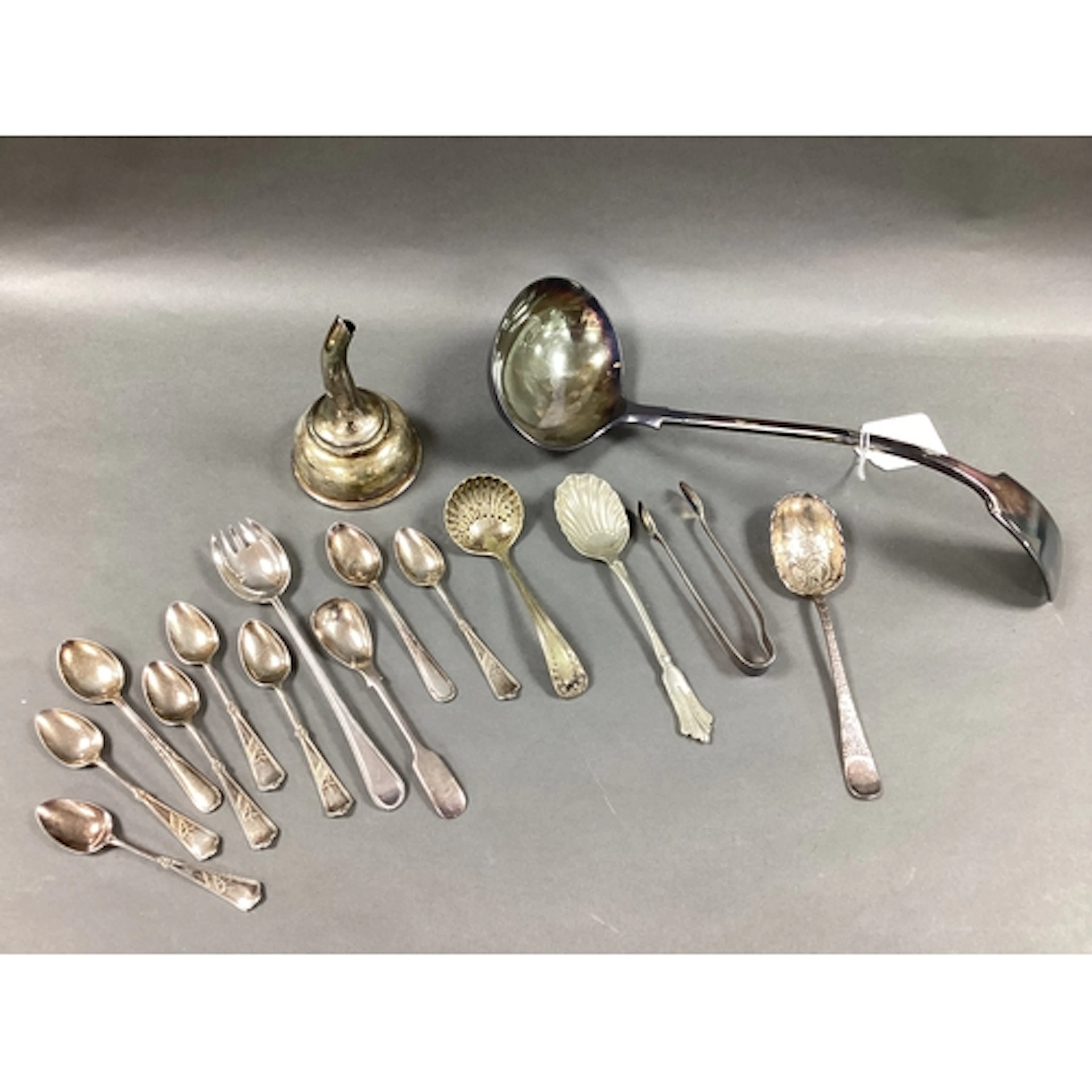 A Fiddle Pattern Plated Soup Ladle, together with a modern w...