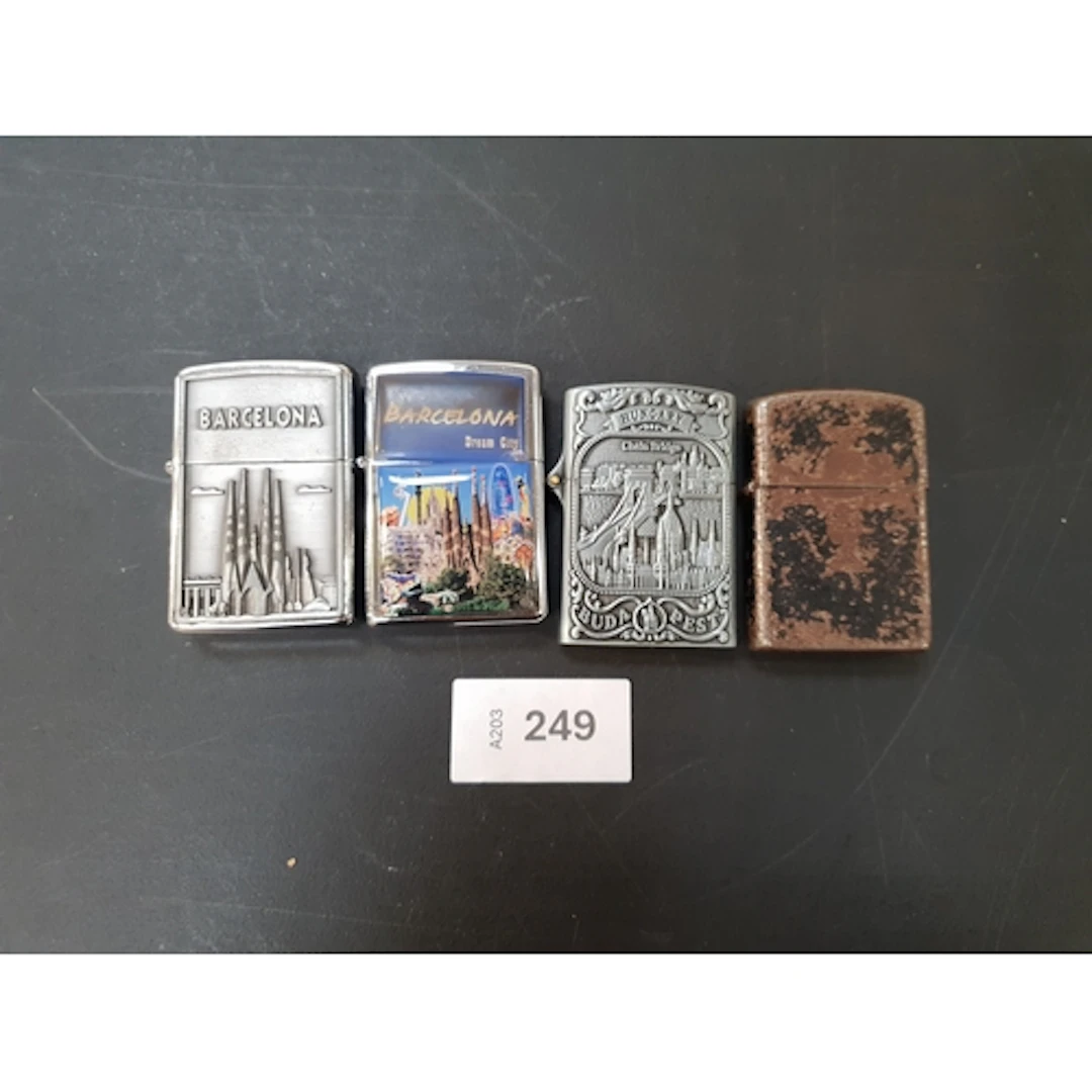 FOUR ZIPPO STYLE LIGHTERS
