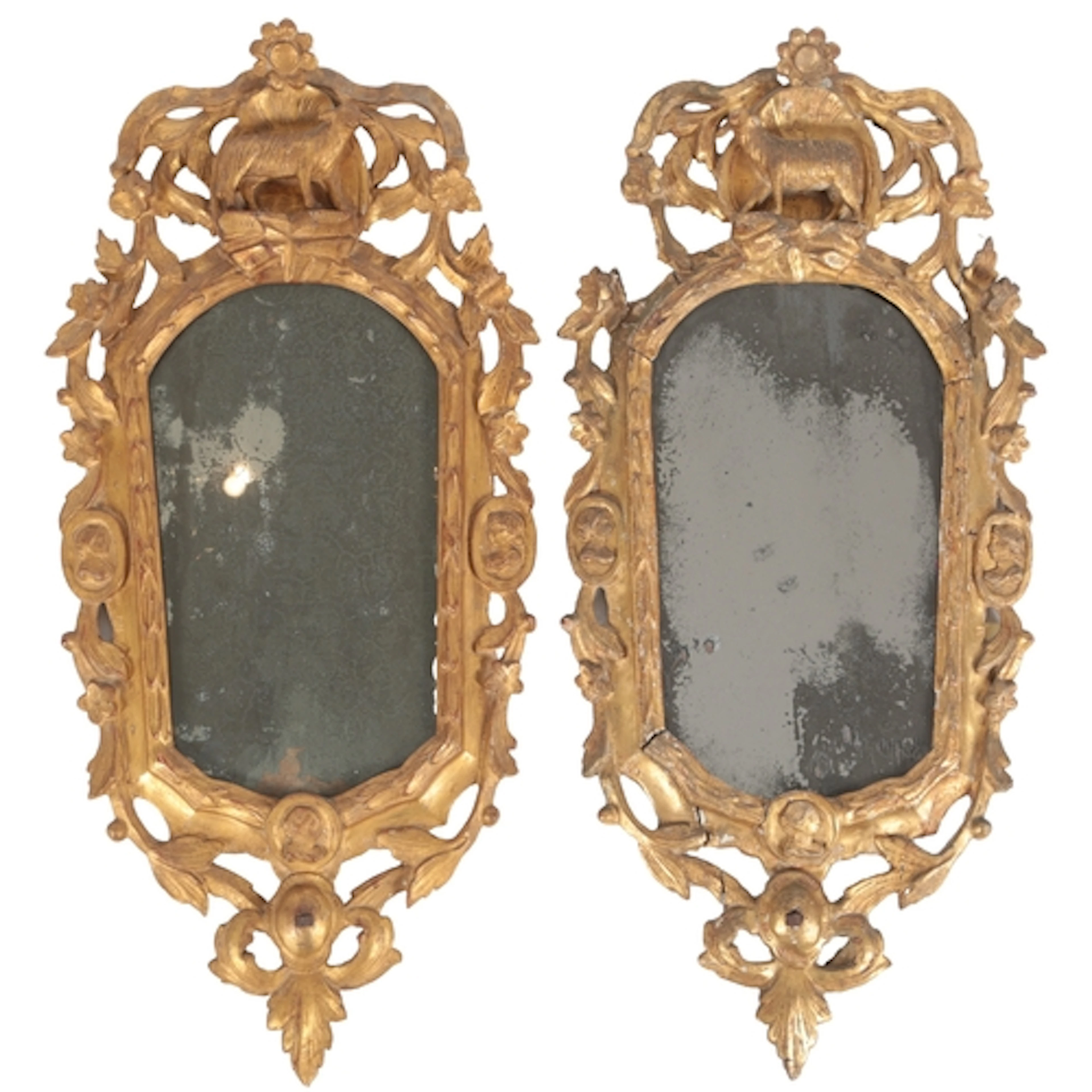 A pair of Italian giltwood wall mirrors, late 18th century, ...