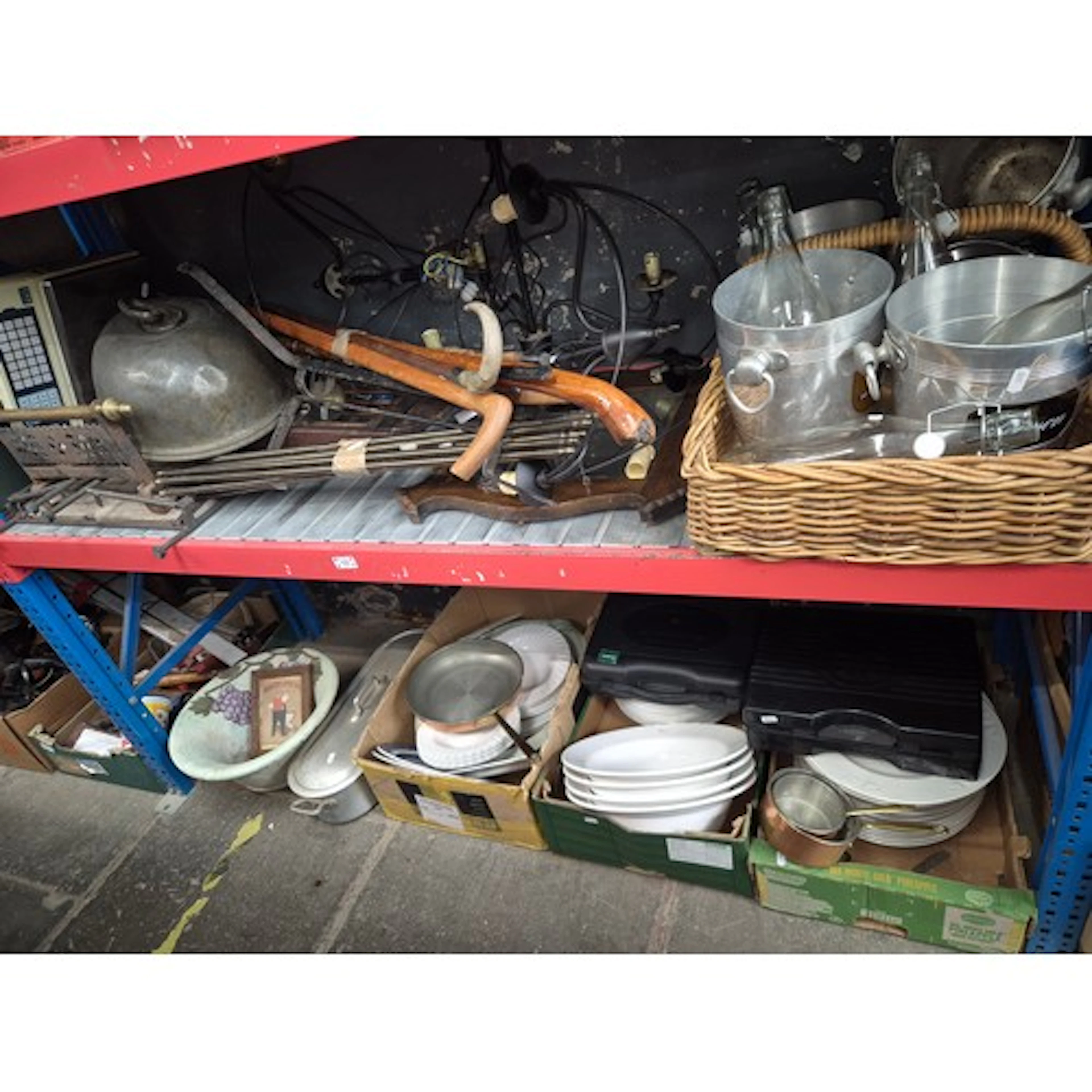 2 shelves comprising metalware to include fire front, ceilin...