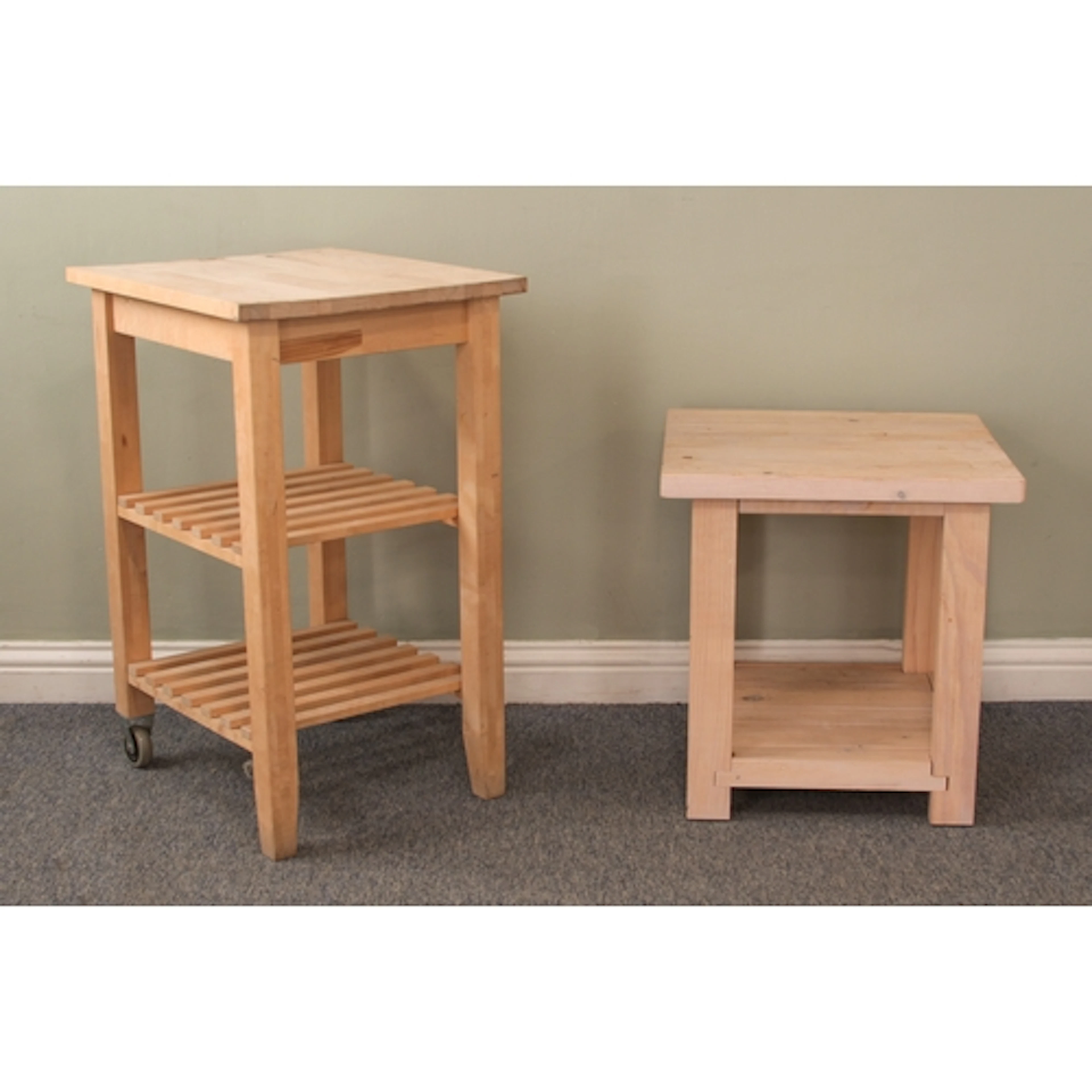 A natural beech wood kitchen island unit - with two slatted ...