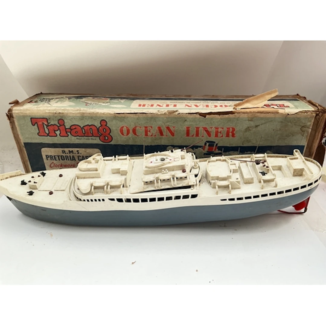 A Boxed Tri-Ang Clockwork Ocean Liner, No Reserve.