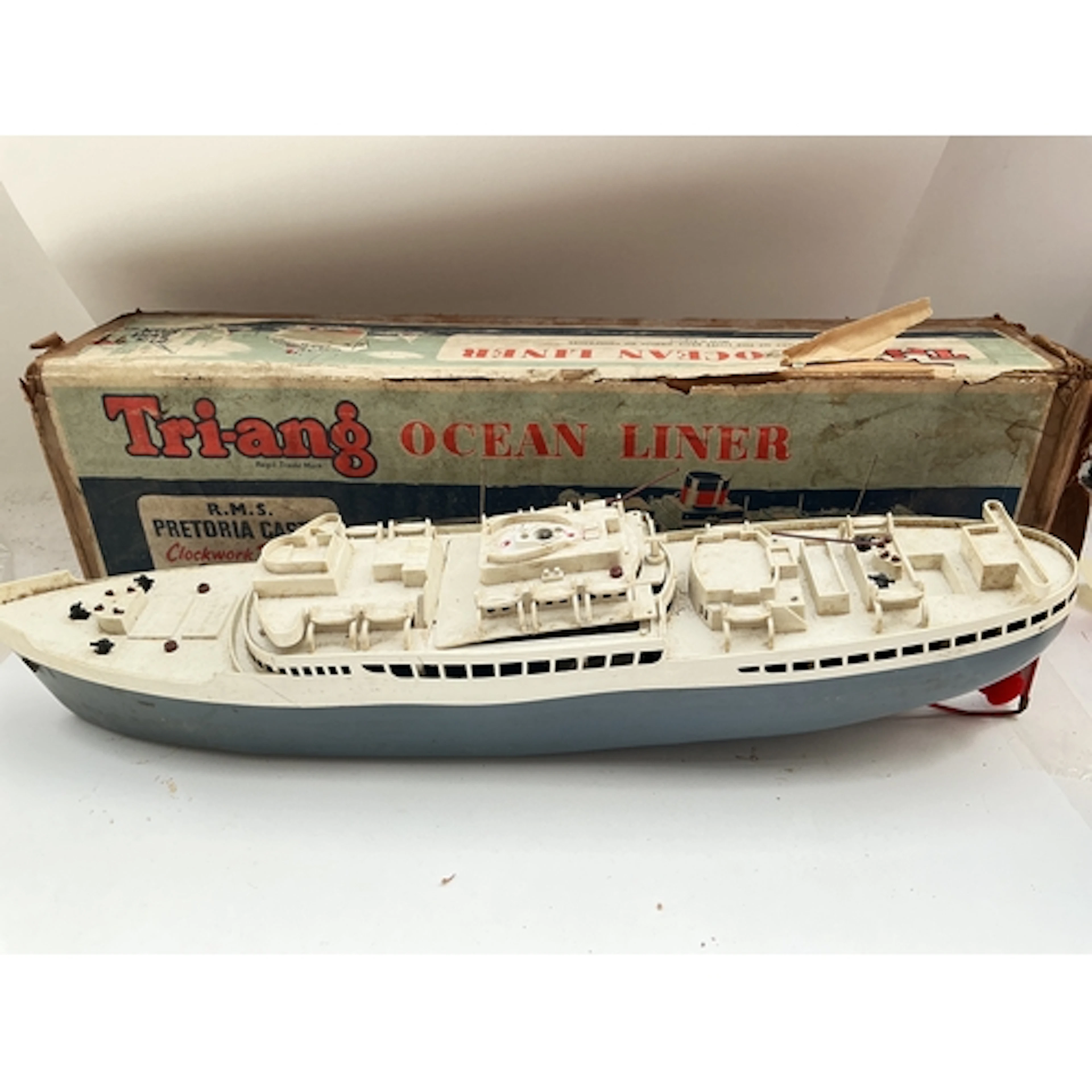 A Boxed Tri-Ang Clockwork Ocean Liner, No Reserve.