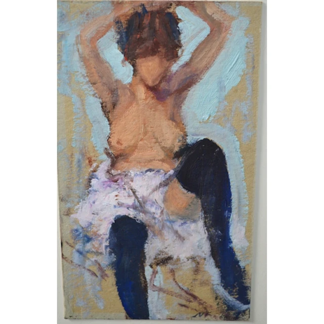 In the manner of Nicolai Fechin, oil on card, semi nude fema...