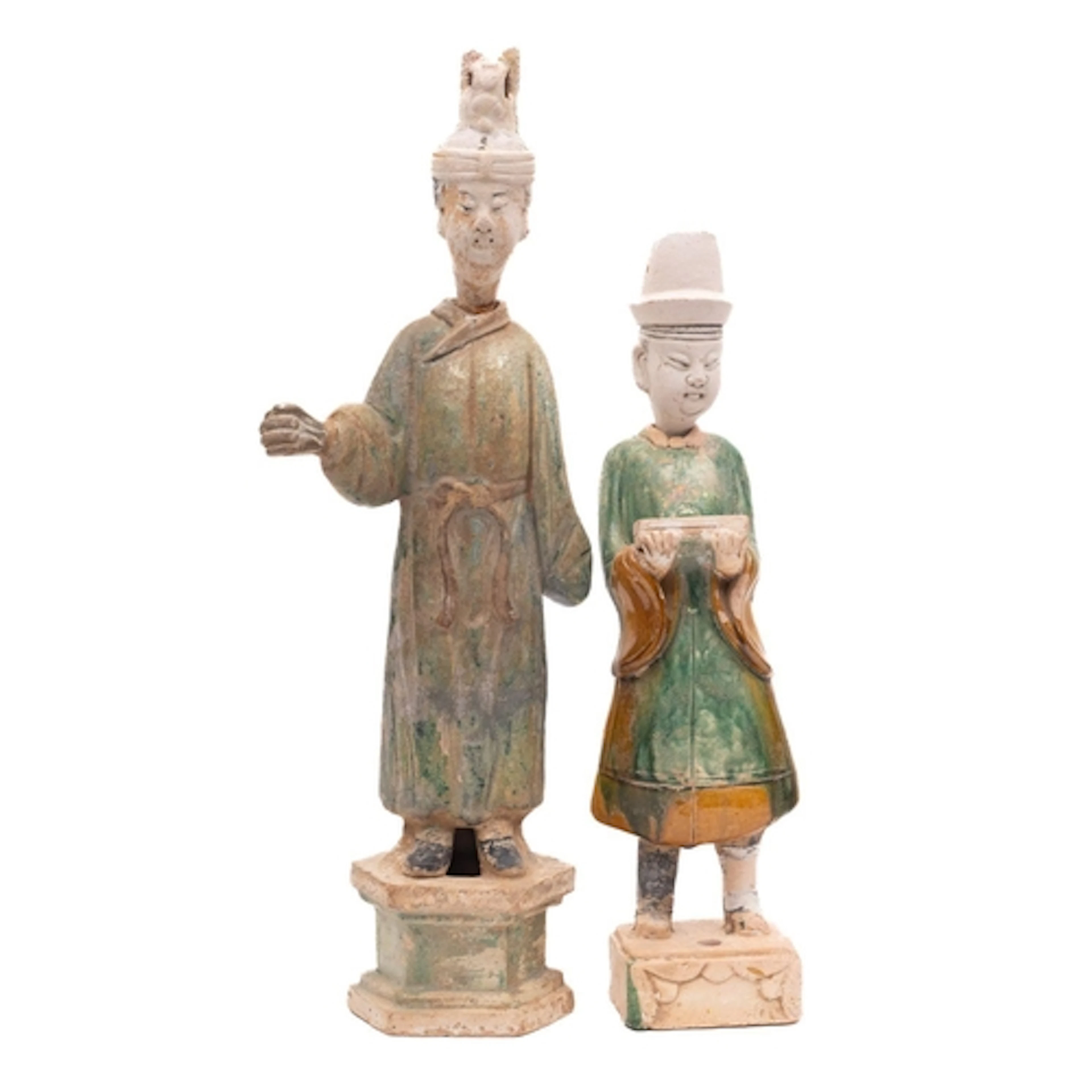 Two large Chinese Tang pottery court attendants the taller w...