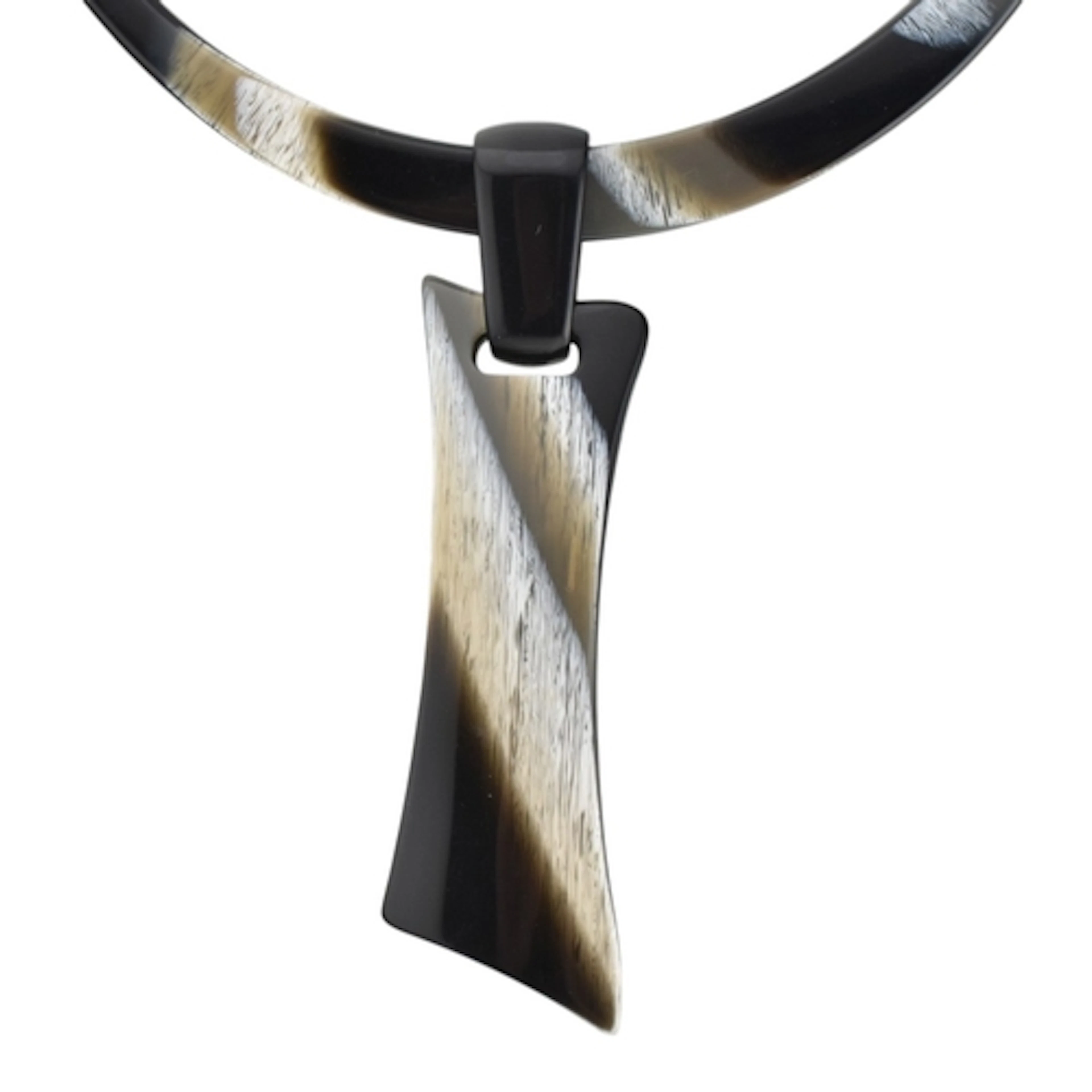 A 1970s faux horn choker necklace and pendant, with black, b...