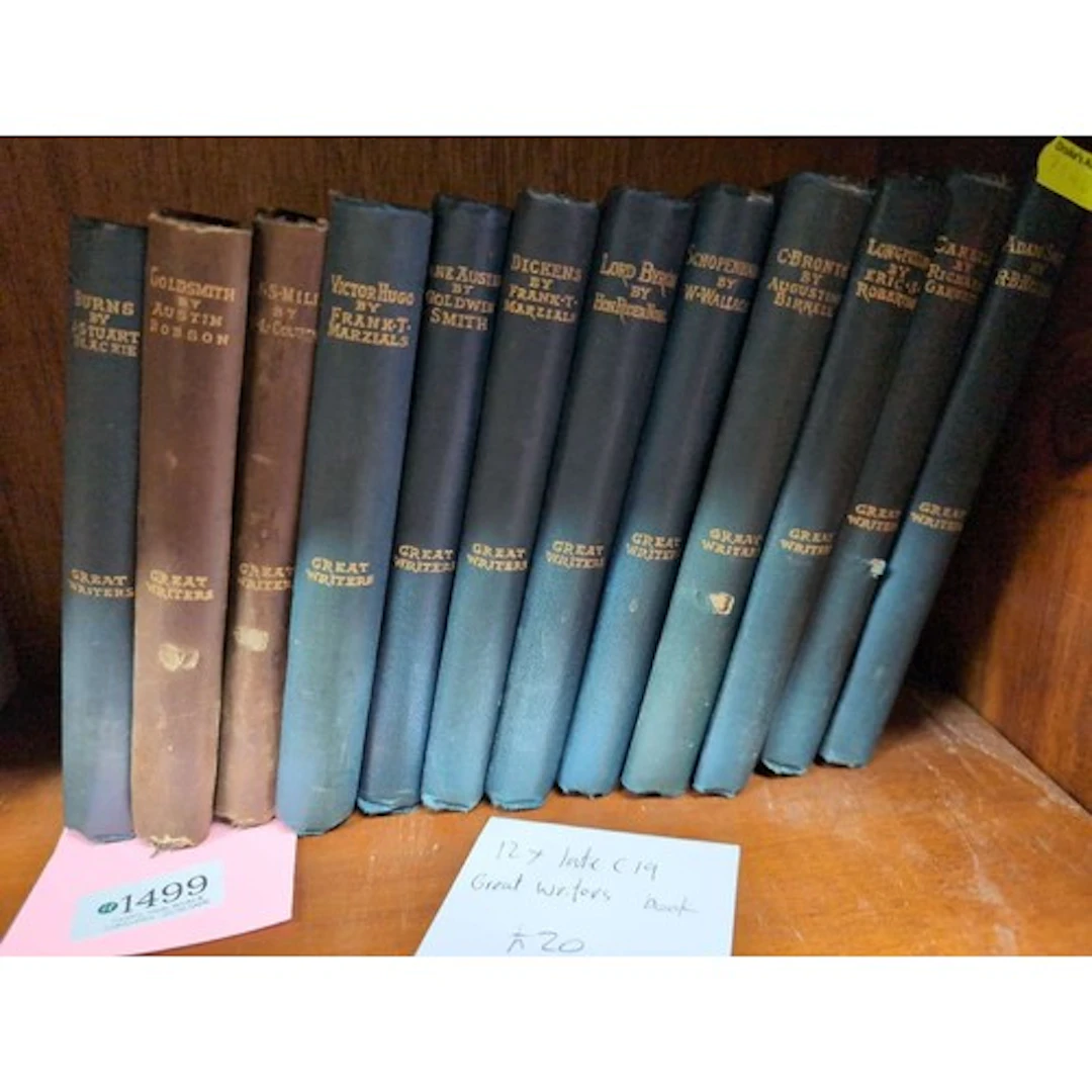 Twelve late C19 "Great writers" books.
