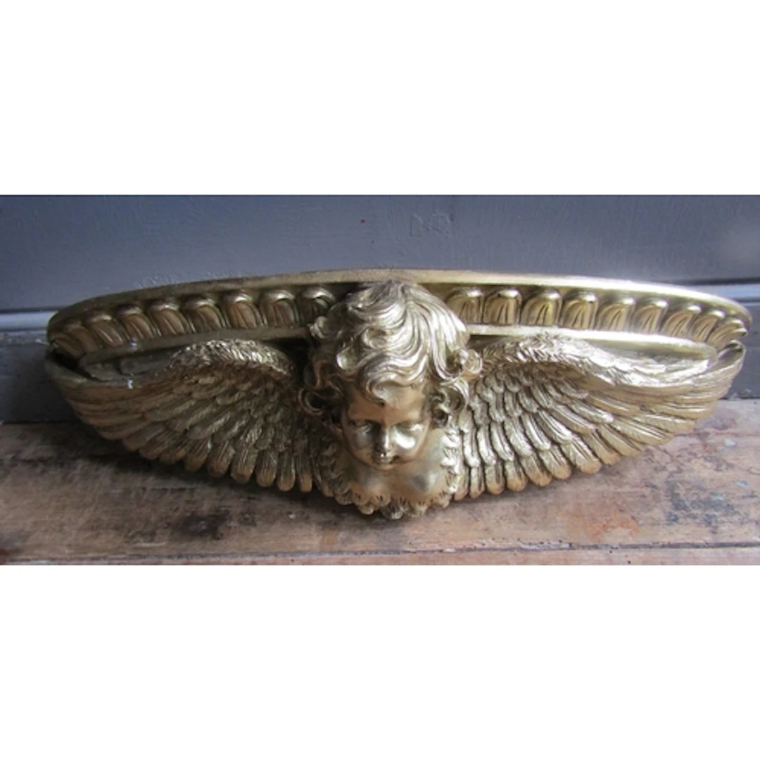 Gilded Wall Shelf with Winged Angel Motif Decoration Approxi...