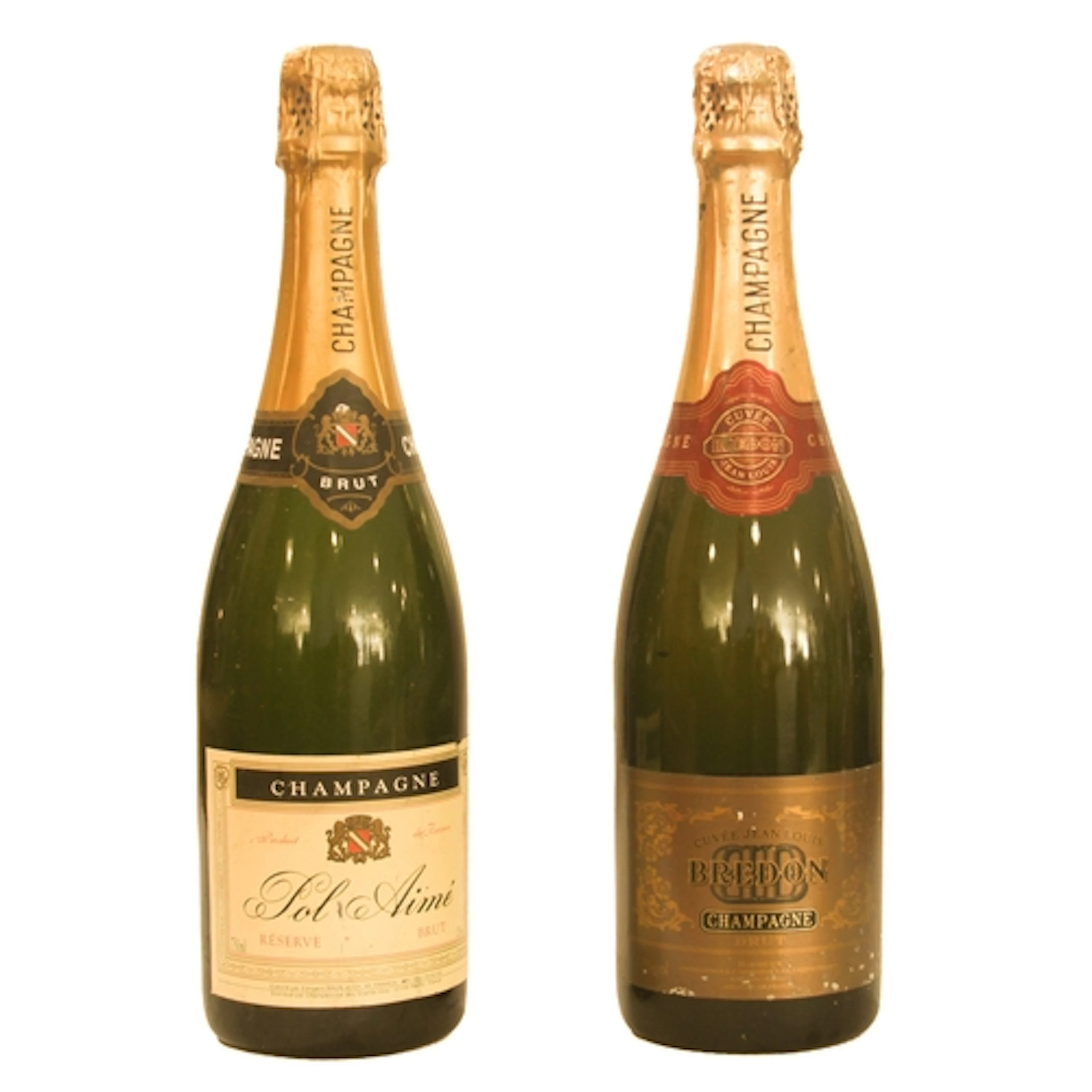 Two bottles of brut champagne - Pol Aimé réserve and Jean-Lo...