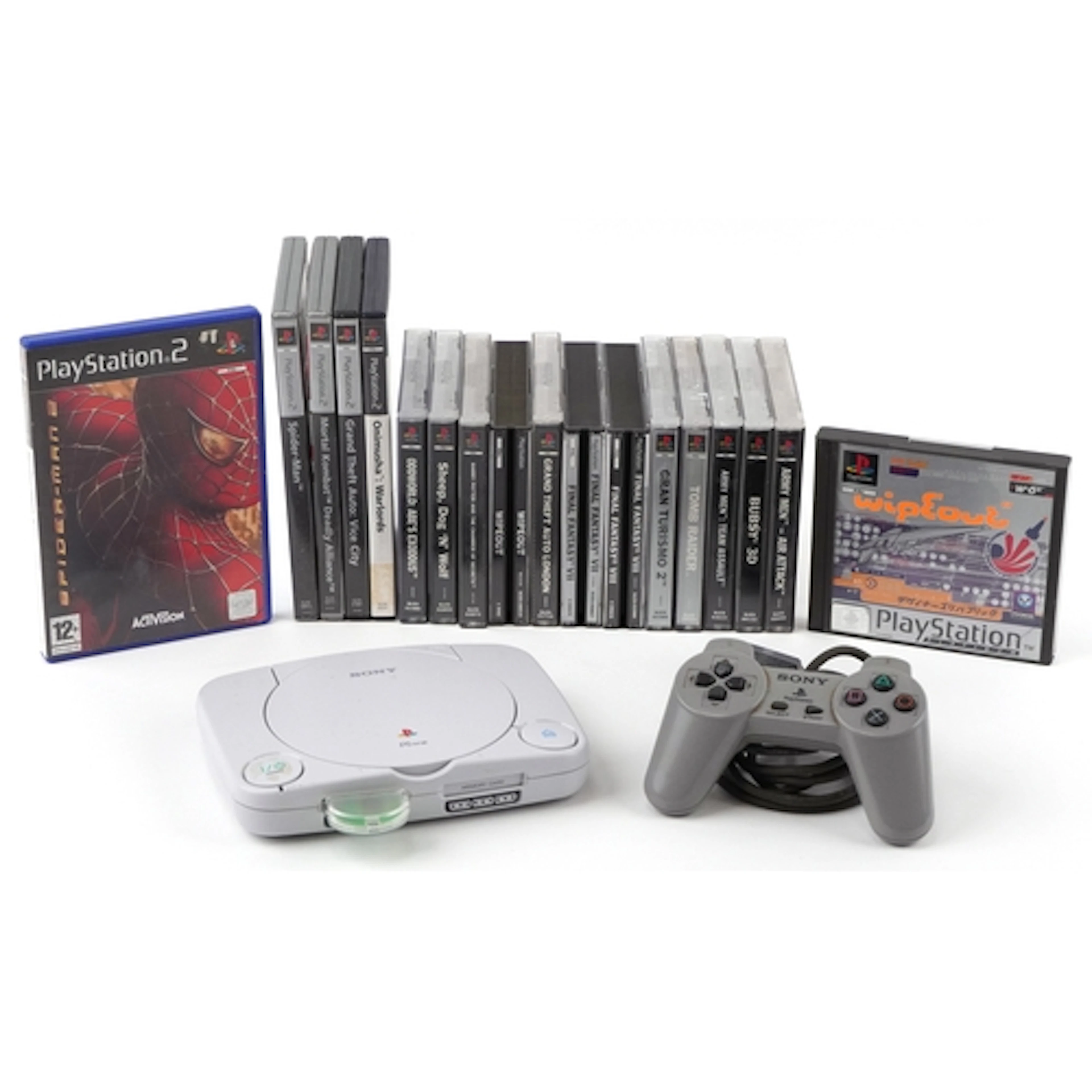 Sony PlayStation PS 1 games console with a controller and se...