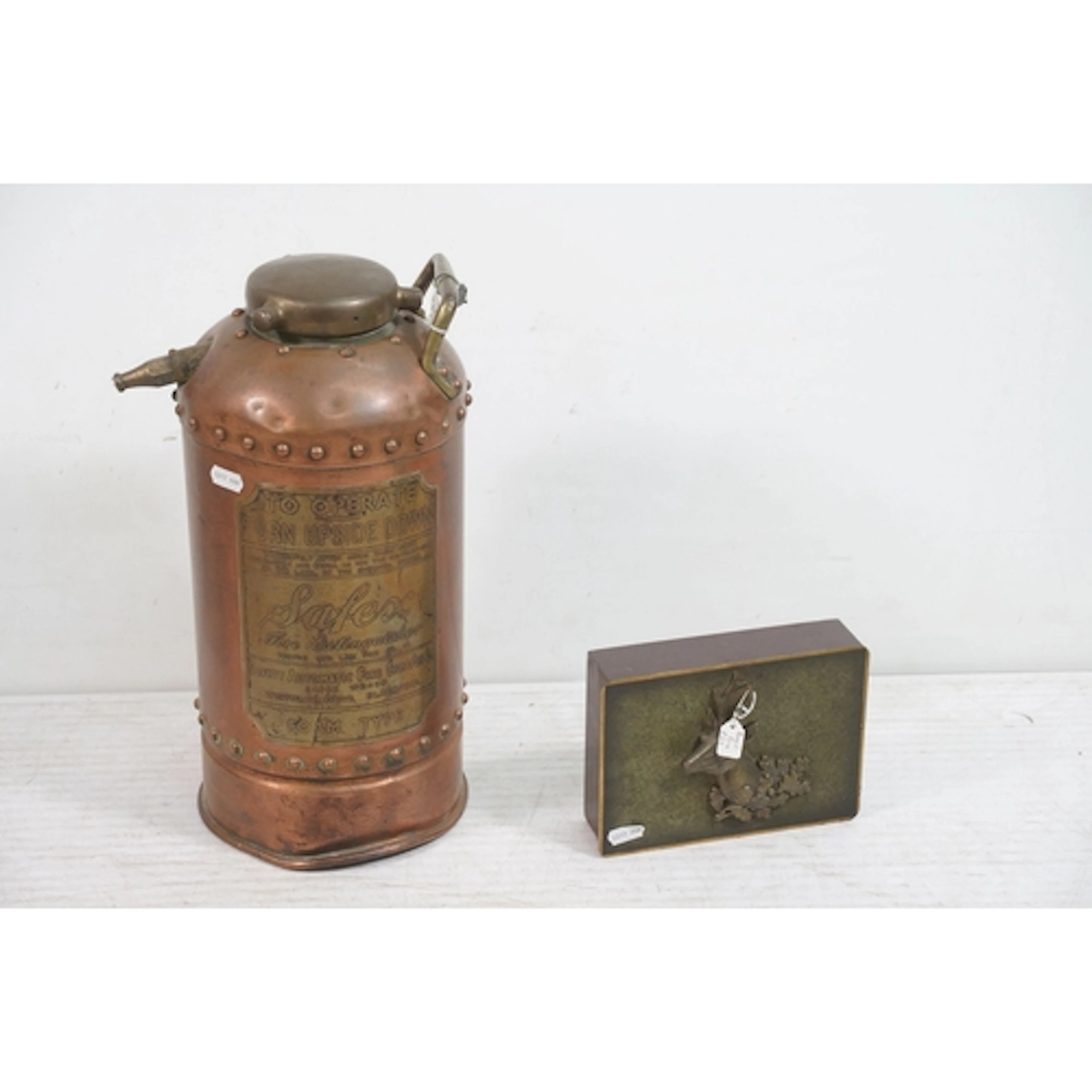 Safex copper and brass fire extinguisher, together with a br...