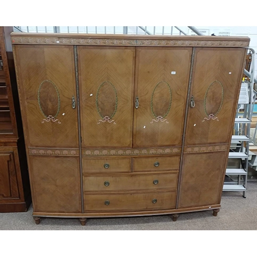 REGENCY STYLE SATIN WARDROBE WITH OVERALL PAINTED DECORATION...