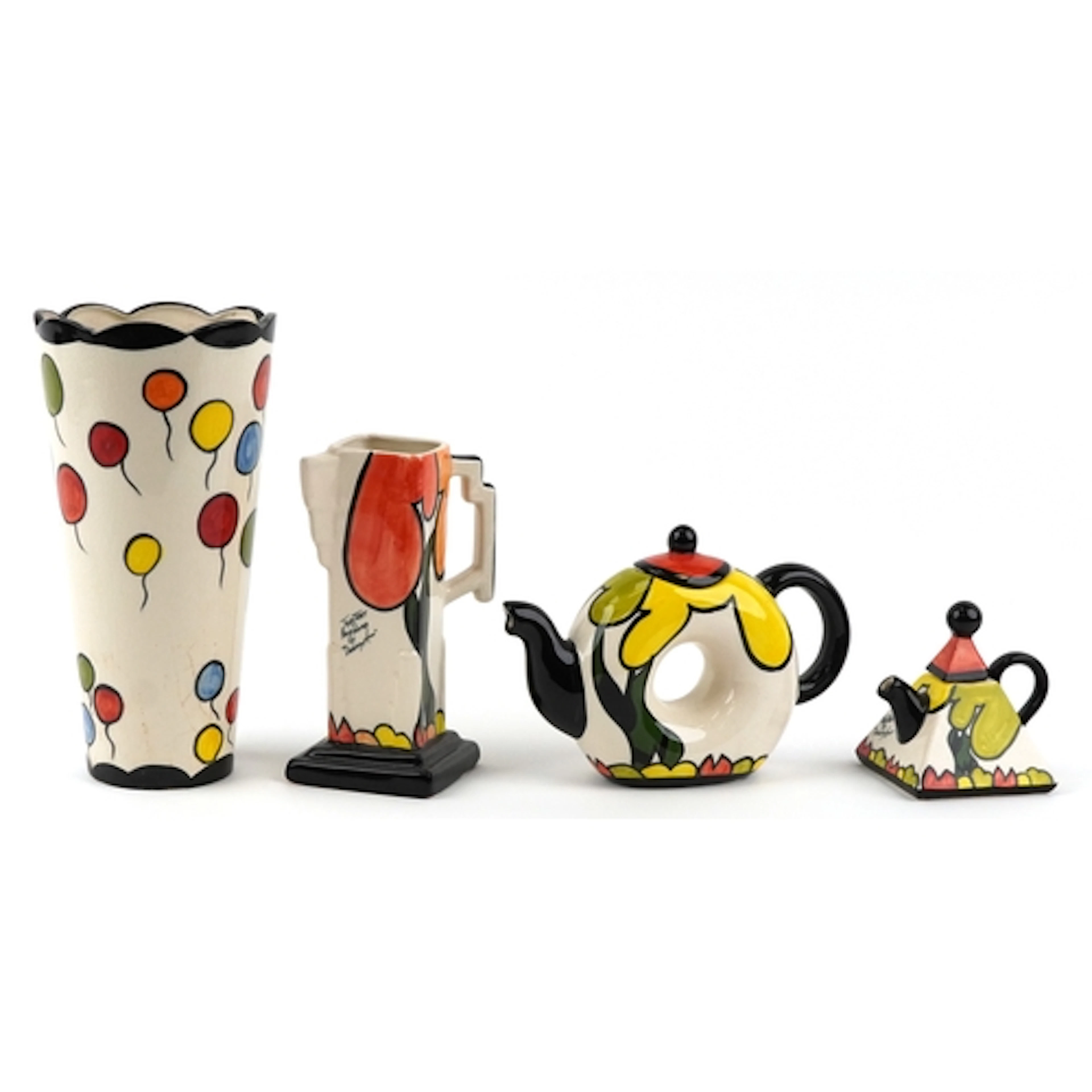 Dorothy Ann for Crown Devon, four Art Deco hand painted pott...
