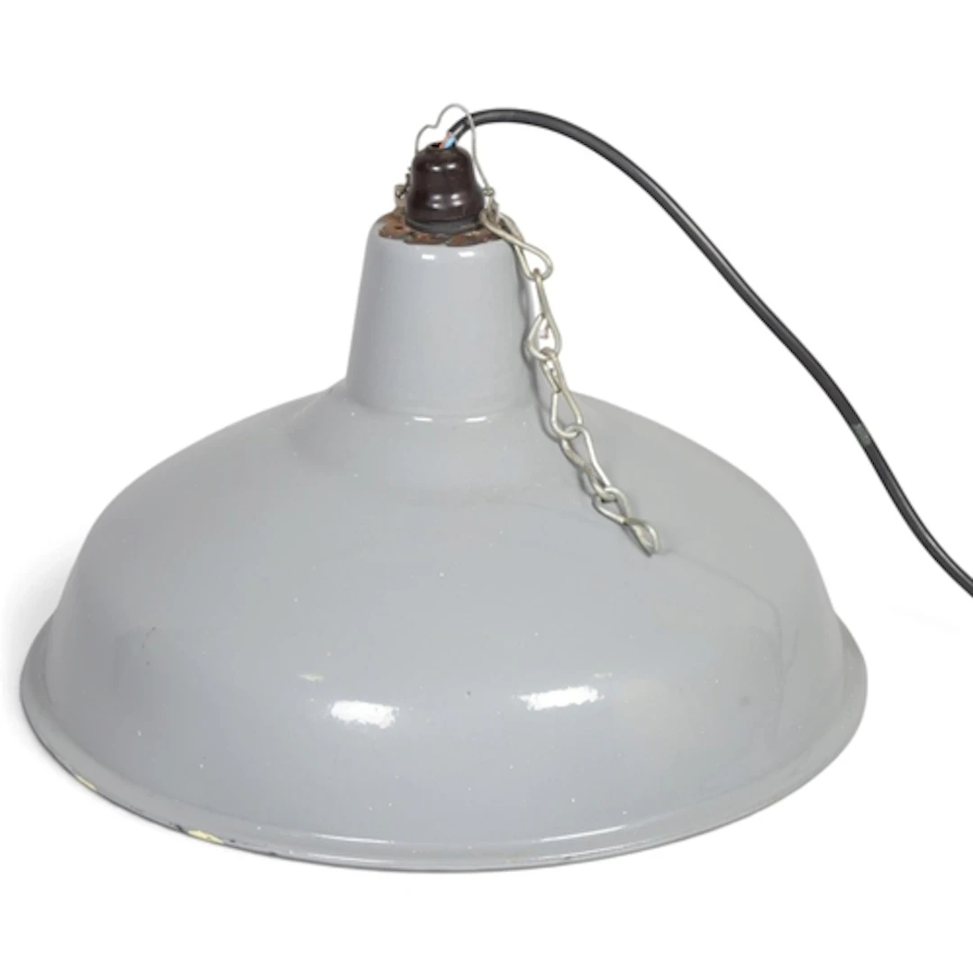 A Benjamin RLM grey and white enamelled pendant light, with...