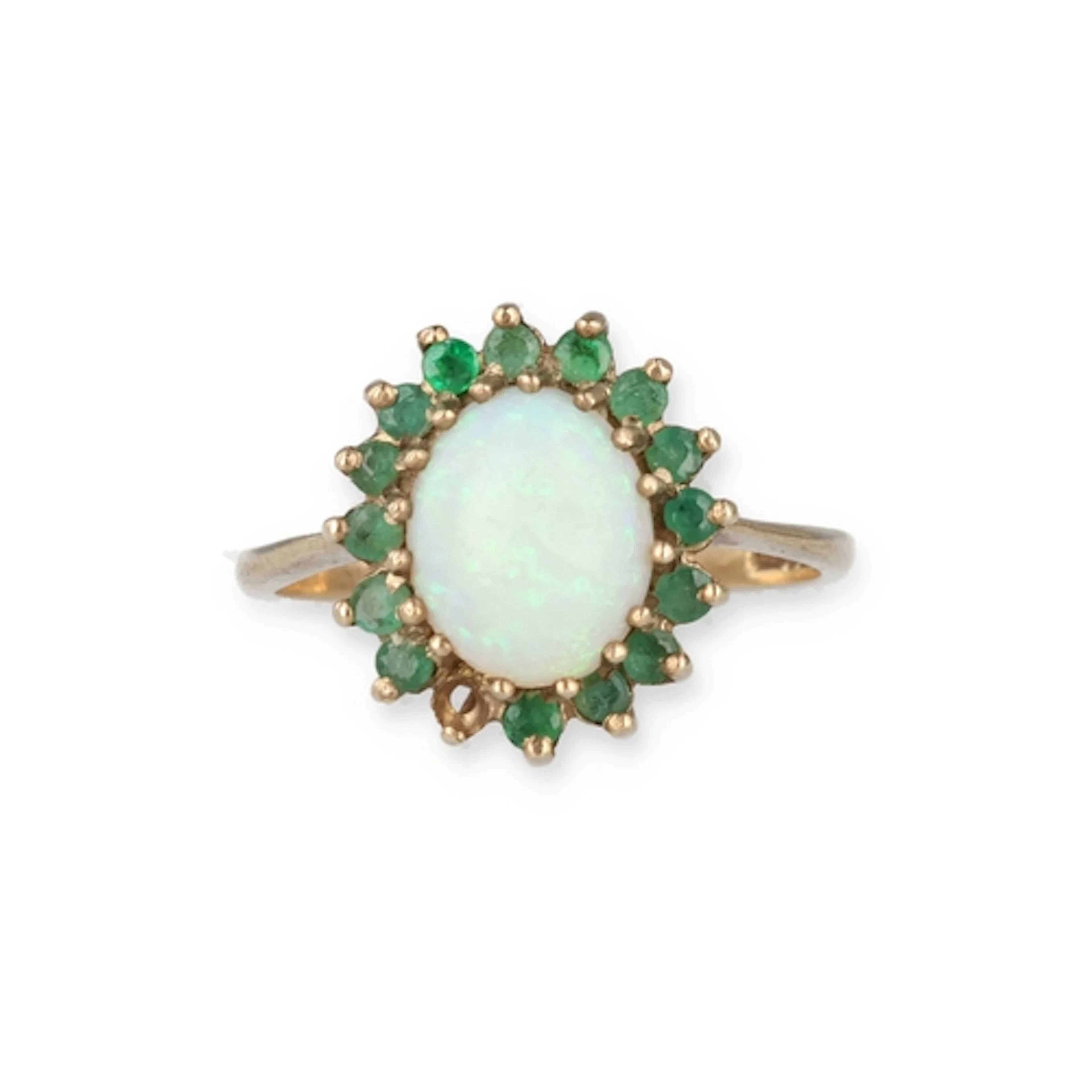 A 9 CARAT GOLD OPAL EMERALD CLUSTER RING Weight: 3.3gms gros...