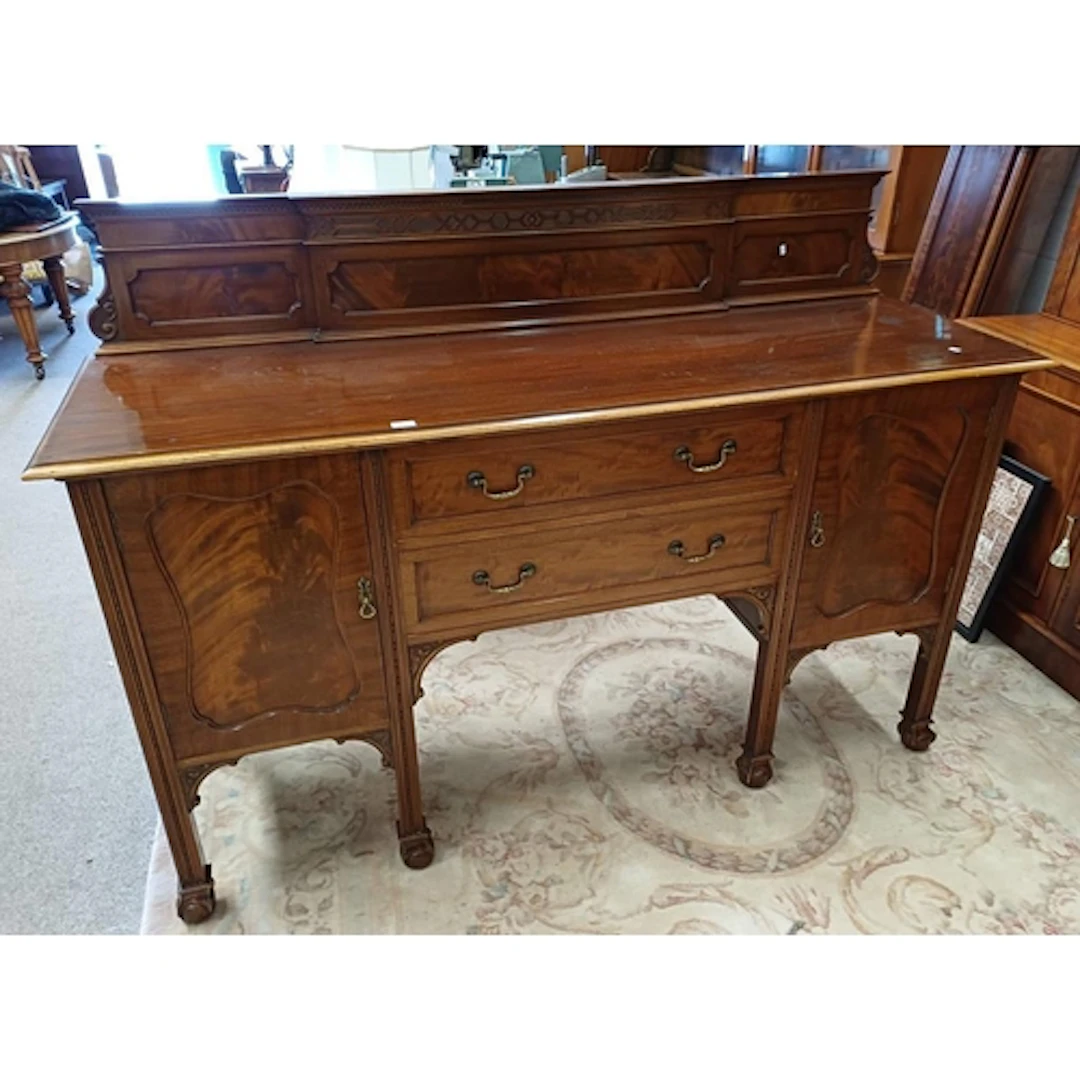 EARLY 20TH CENTURY MAHOGANY RAILBACK SIDEBOARD, WITH 2 CENTR...